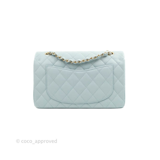 Chanel Small Classic Quilted Flap Light Blue Caviar Gold Hardware