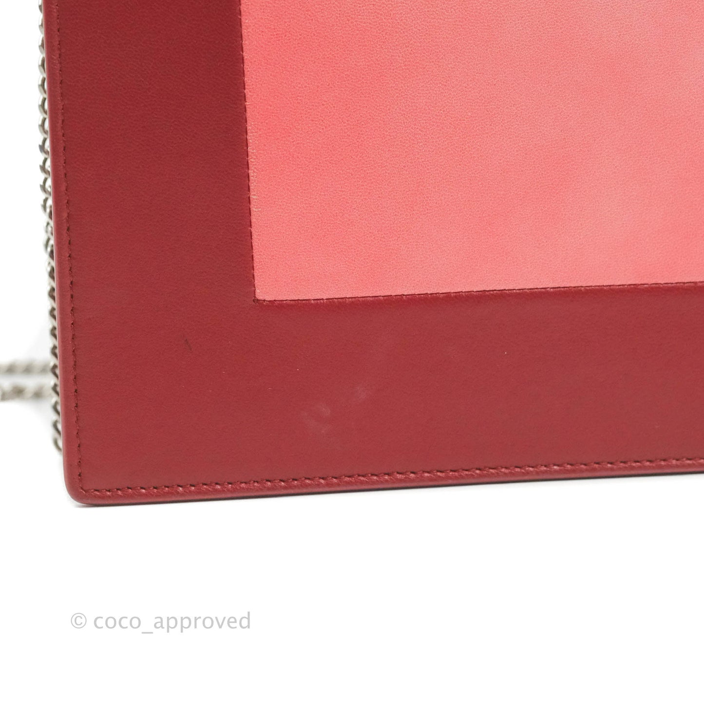 Celine Frame Evening Clutch On Chain Red Pink Smooth Lambskin Silver Hardware