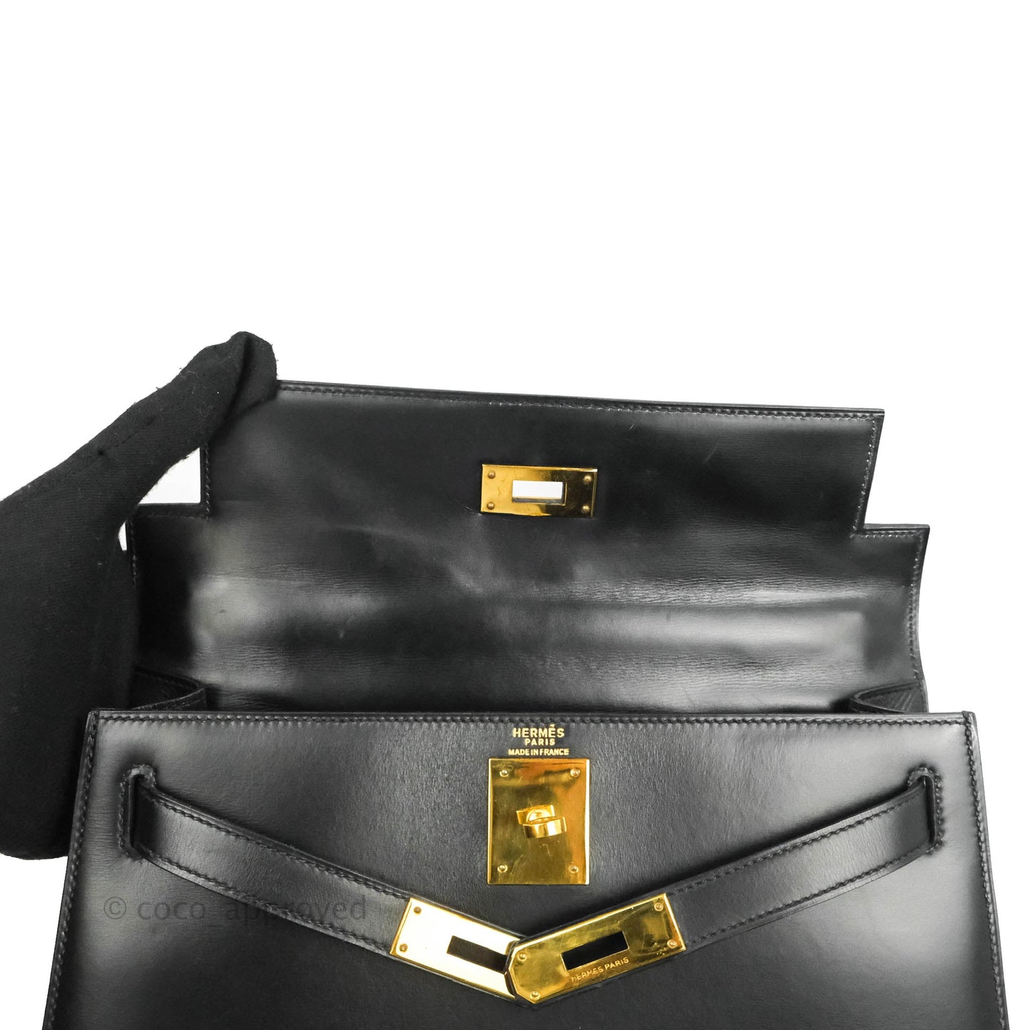 Hermès Kelly 28 Vintage Sellier Black Box Leather Gold Hardware