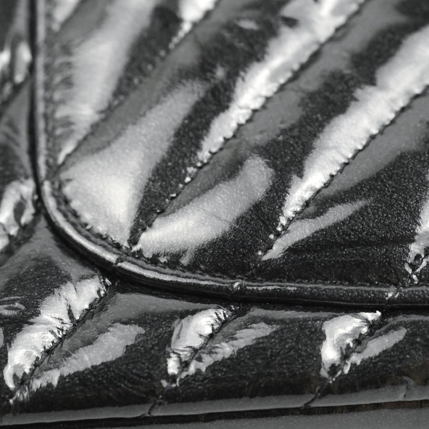 Chanel Mini Rectangular Flap Chevron Black Crumpled Metallic Patent So Black