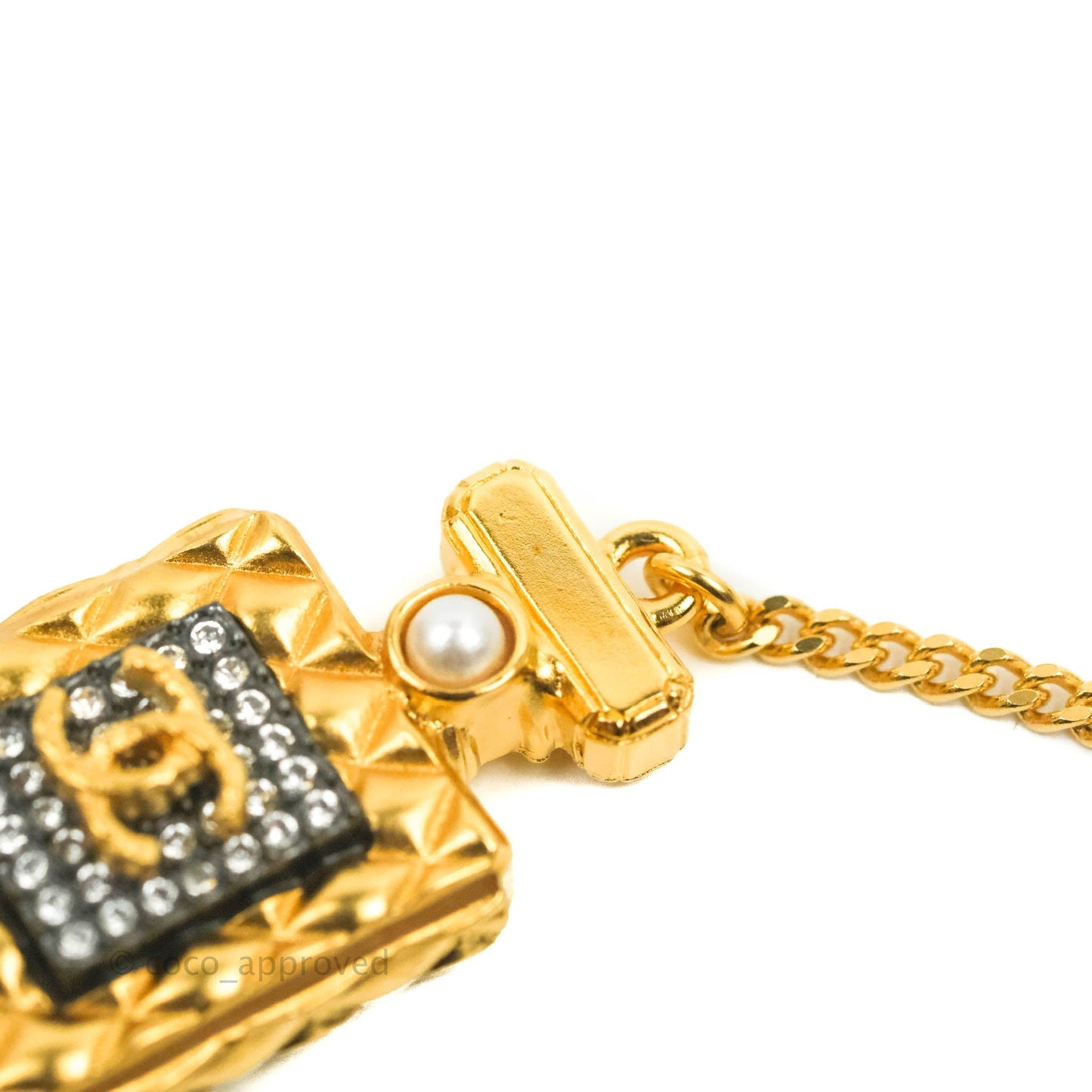 Chanel Chanel Perfume Rhinestone Pearl Long Drop Earrings Gold Tone 20A