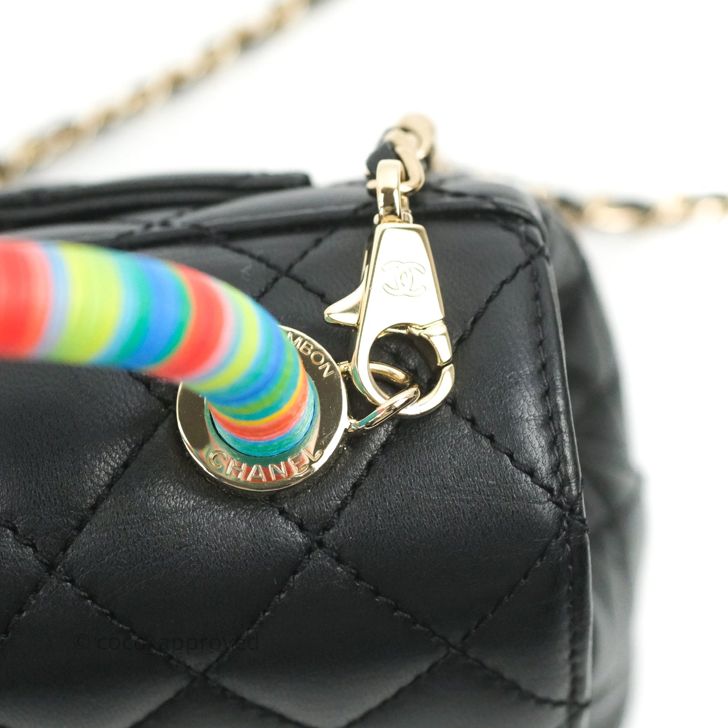 Chanel Quilted Mini Rainbow Coco Handle Bag Lambskin Black Gold Hardware