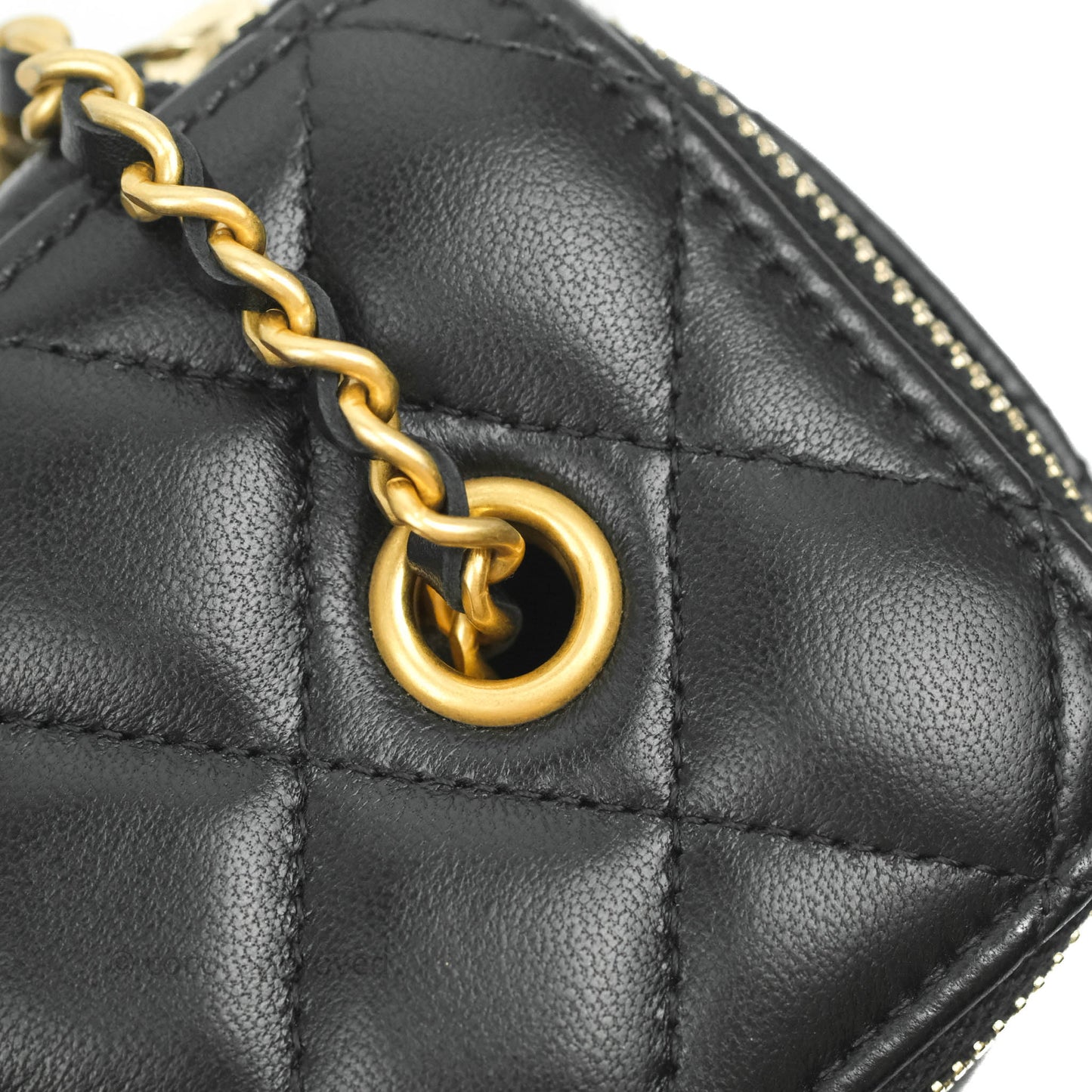 Chanel Vanity with Pearl Crush Chain in Black Lambskin Aged Gold Hardware