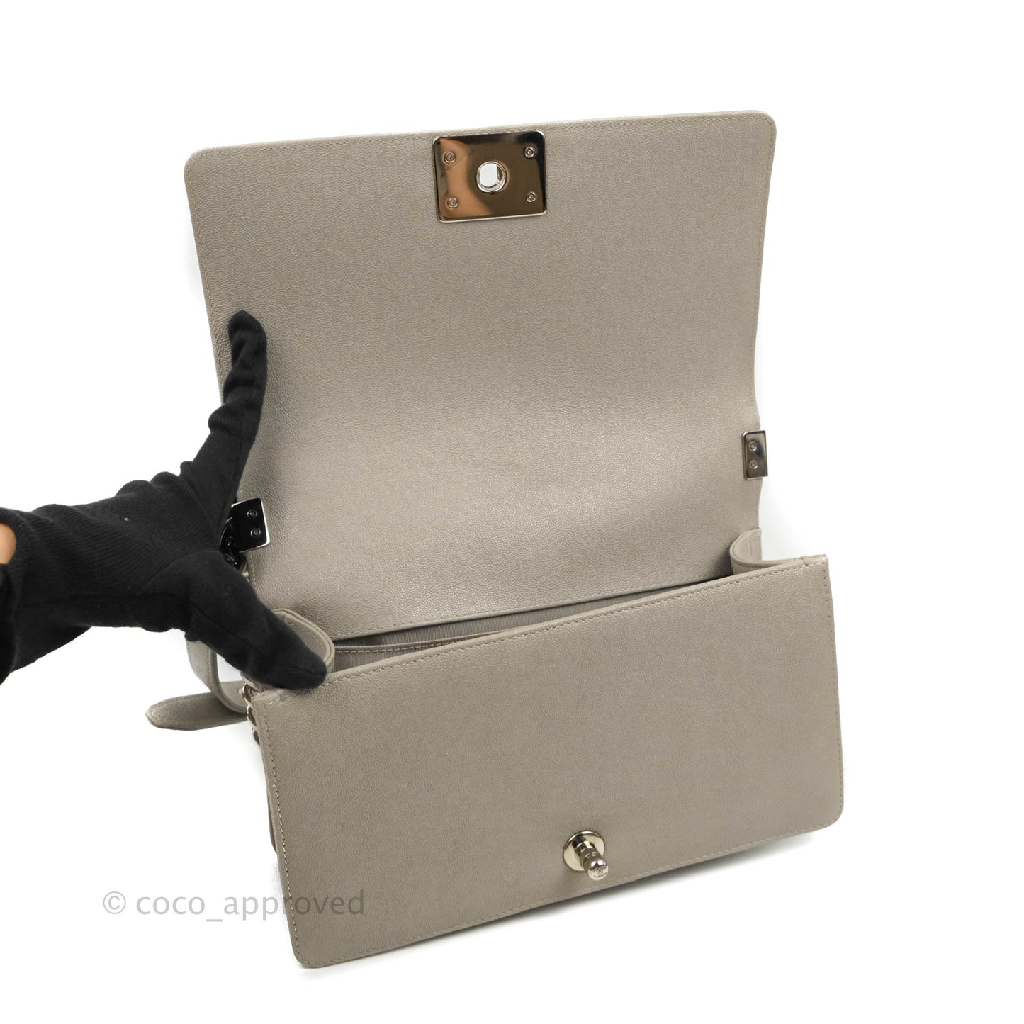 Chanel Quilted Medium Boy Etoupe Grey Caviar Silver Hardware
