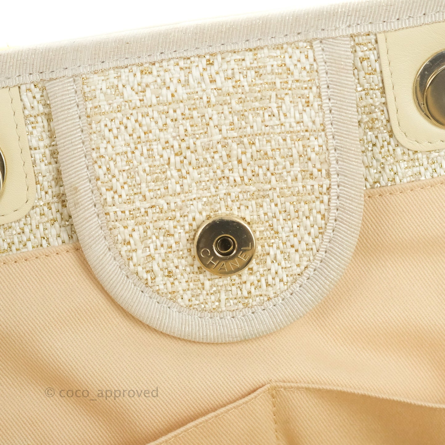 Chanel Large Deauville Ivory/Gold Canvas Gold Hardware