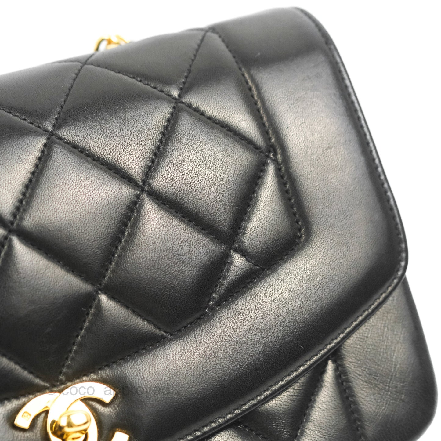 Chanel Vintage Small Quilted Classic Diana Flap Bag Black Lambskin 24K Gold Hardware