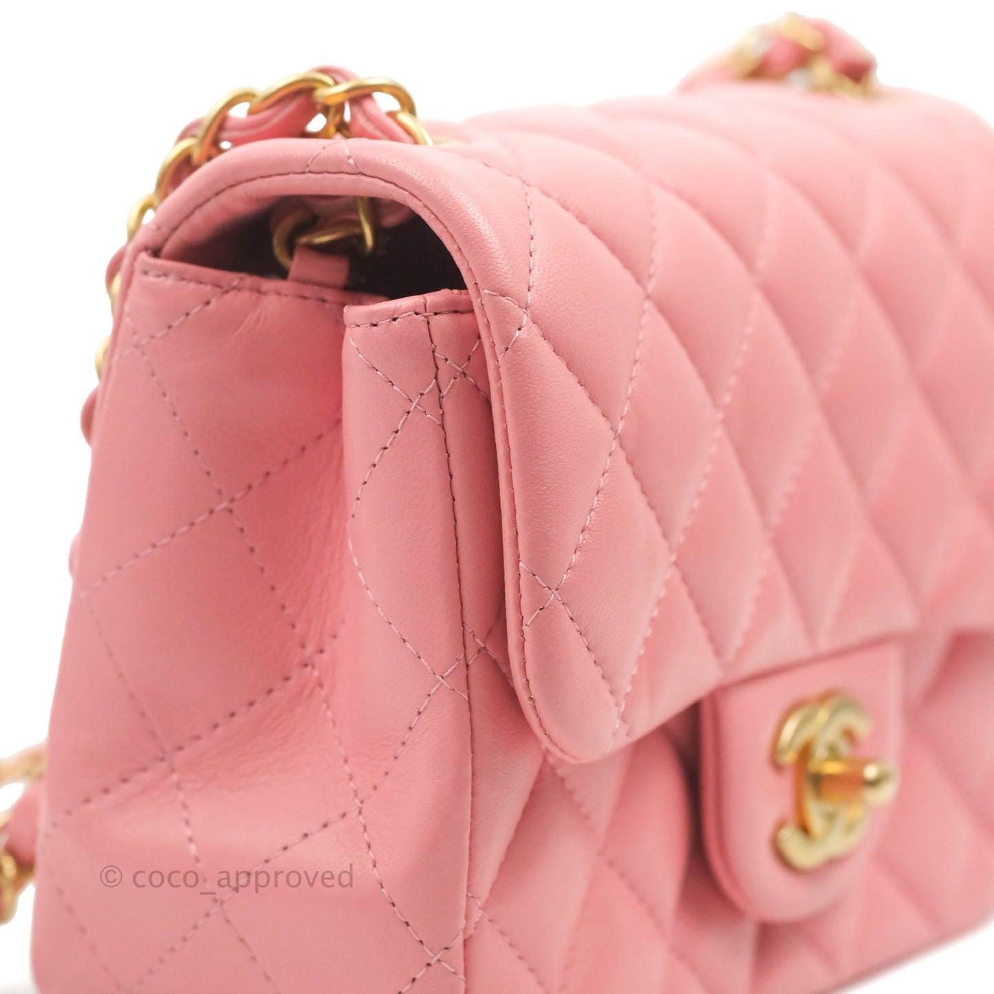 Chanel Mini Square Pink Lambskin Aged Gold Hardware