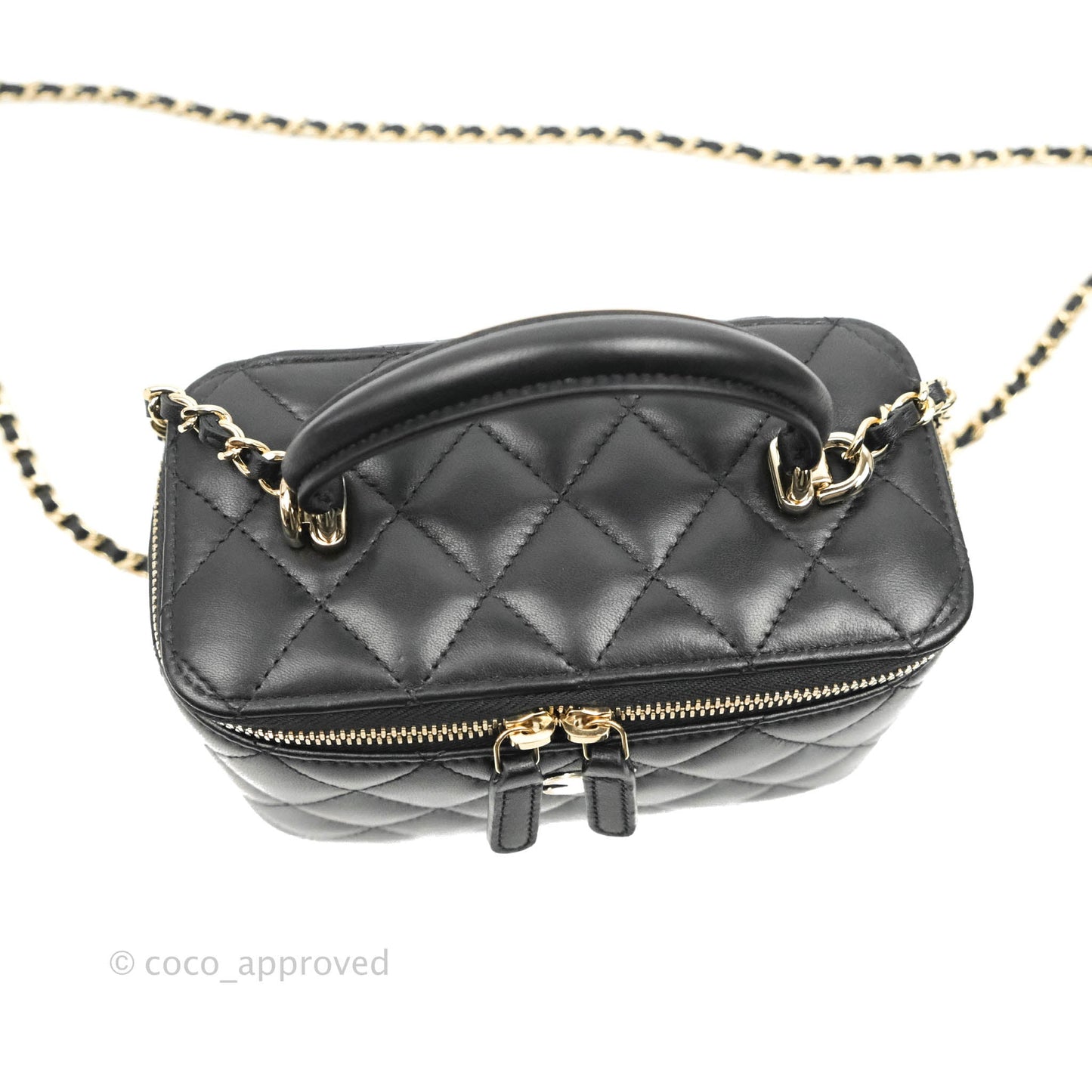 Chanel Vanity Rectangular Top Handle Black Lambskin Gold Hardware