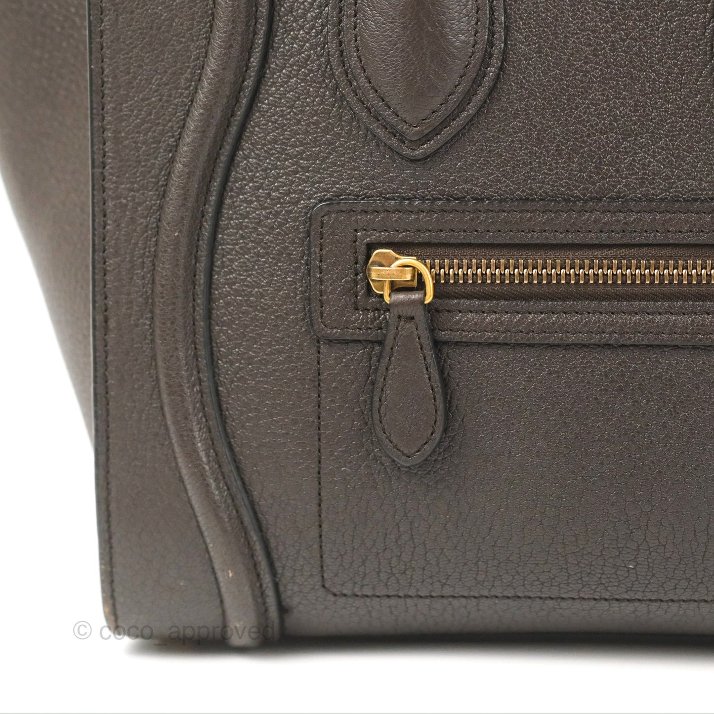 Celine Micro Luggage Handbag Dark Brown Grained Calfskin