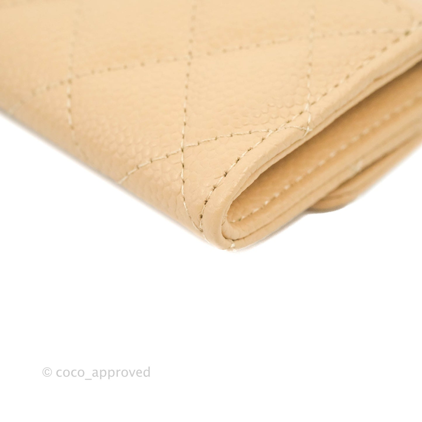 Chanel Quilted Flap Card Holder Beige Caviar Gold Hardware