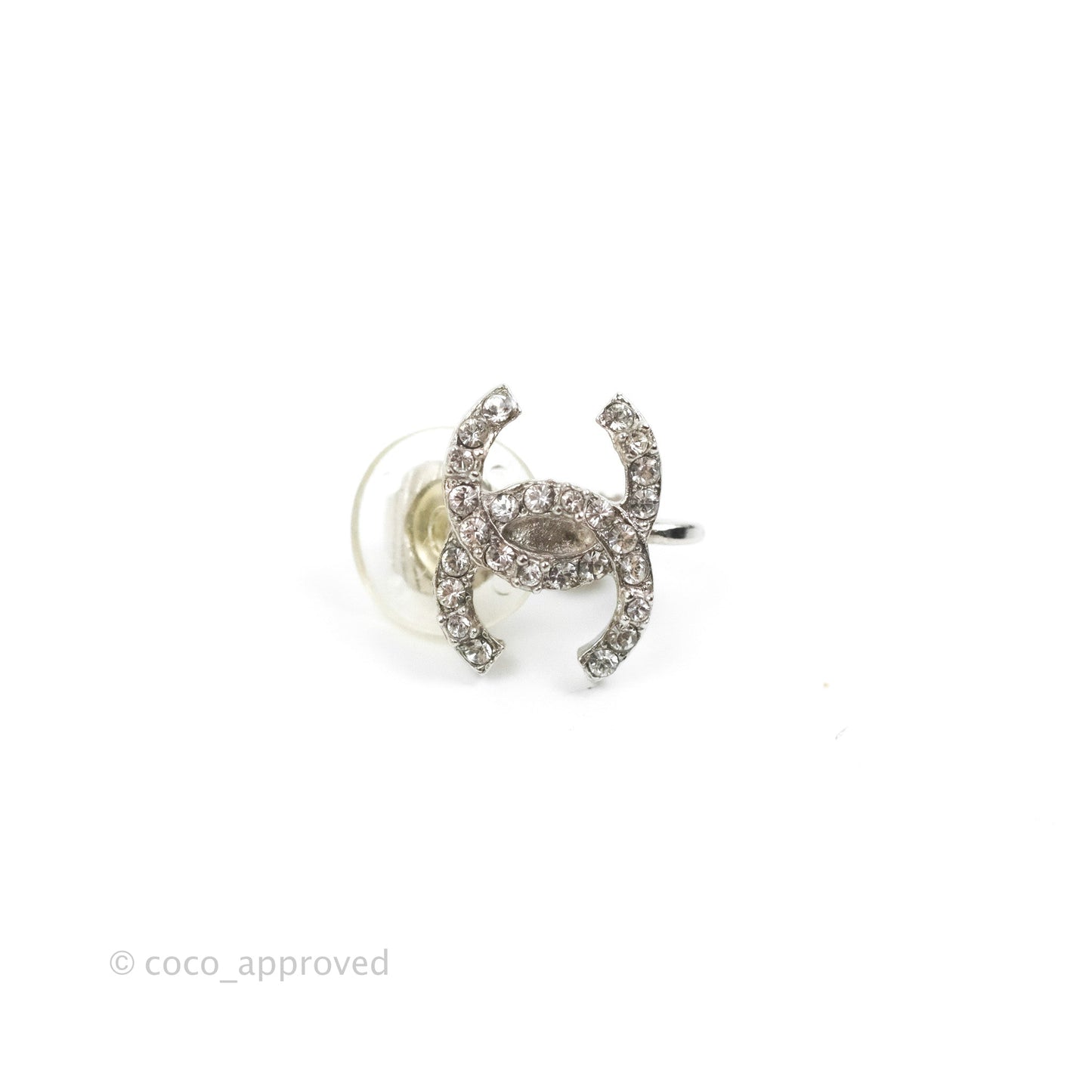 Chanel Crystal CC Earrings Ear Clip Silver Tone 20B