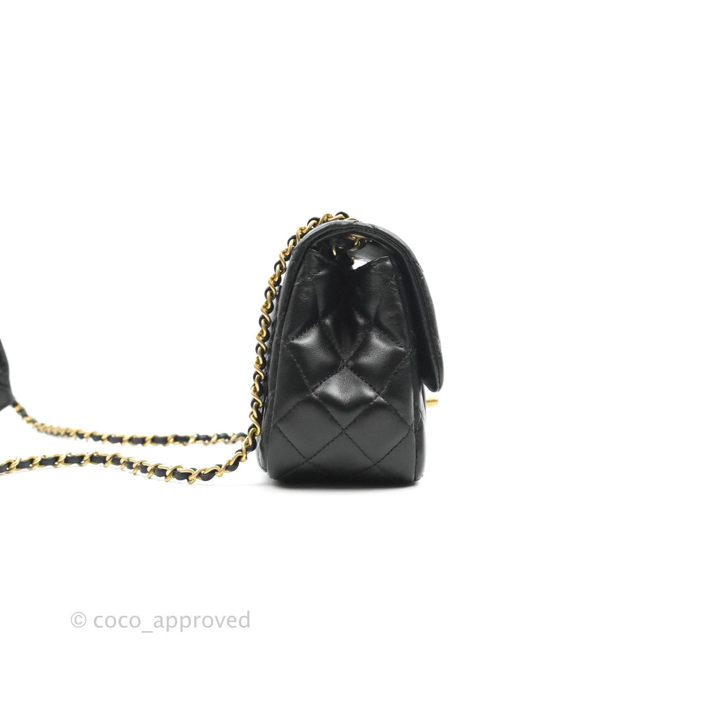 Chanel Romance Mini Square Flap Black Lambskin Aged Gold Hardware