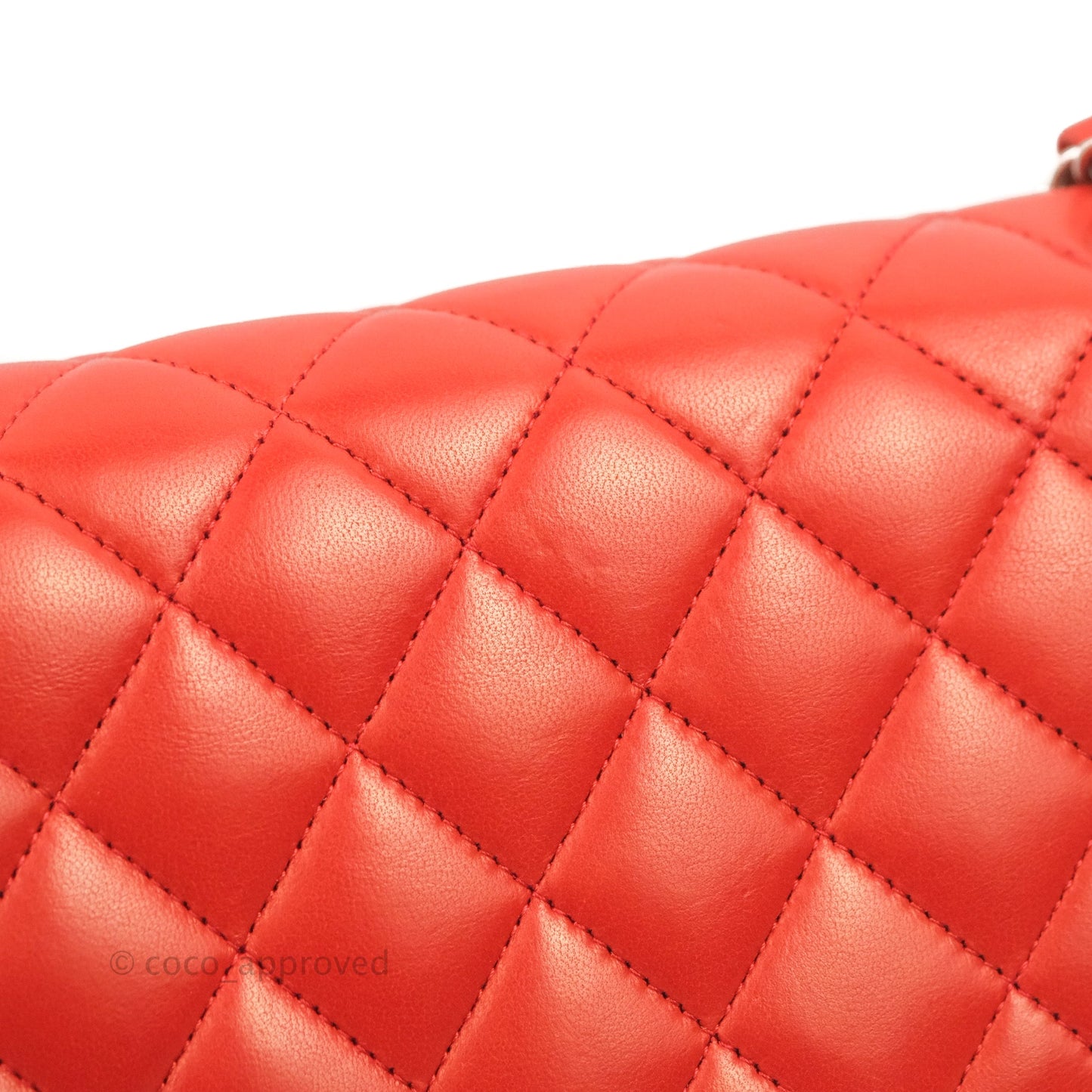 Chanel Classic M/L Medium Flap Quilted Poppy Red Lambskin Silver Hardware