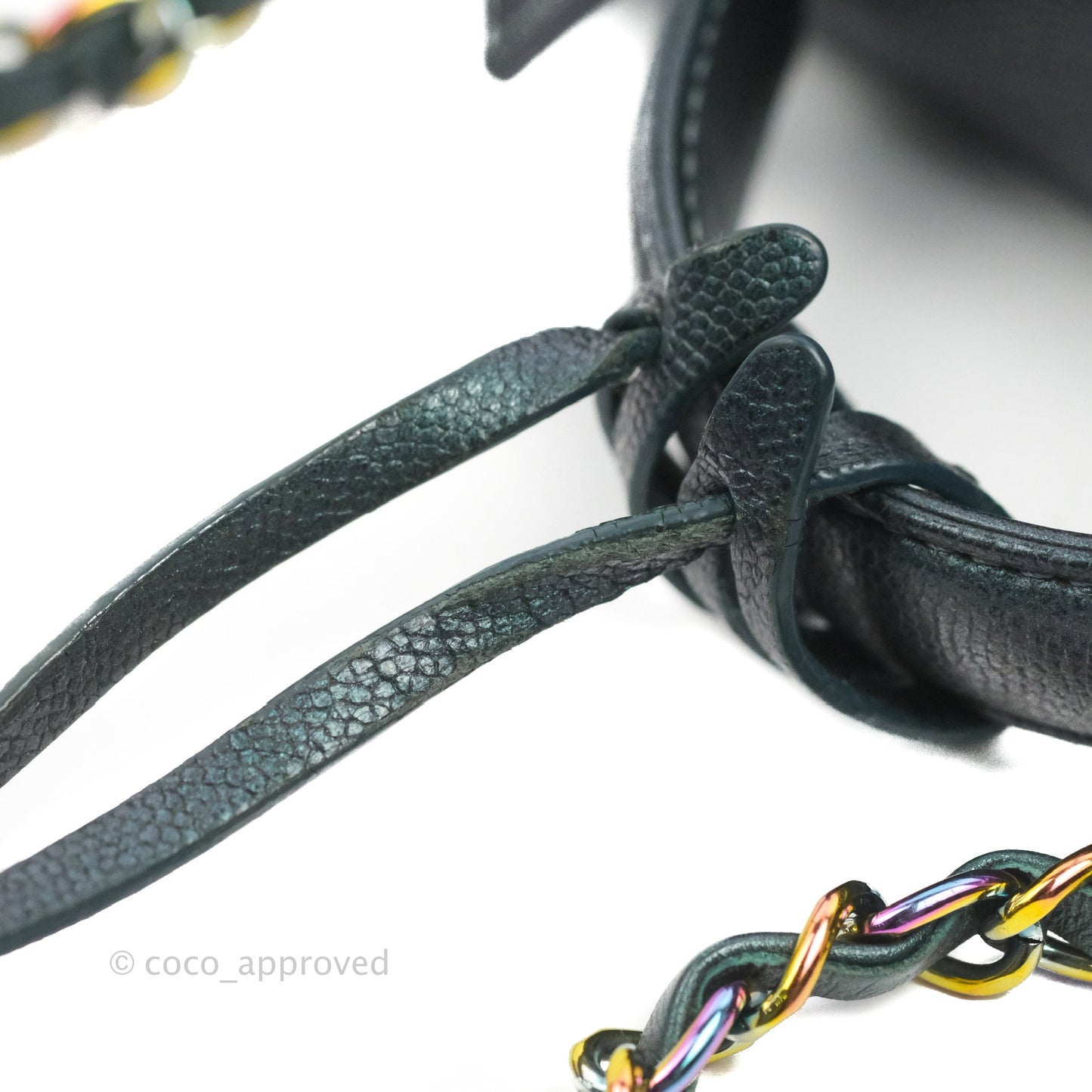 Chanel Quilted Medium CC Filigree Vanity Case Iridescent Dark Turquoise Caviar Rainbow Hardware