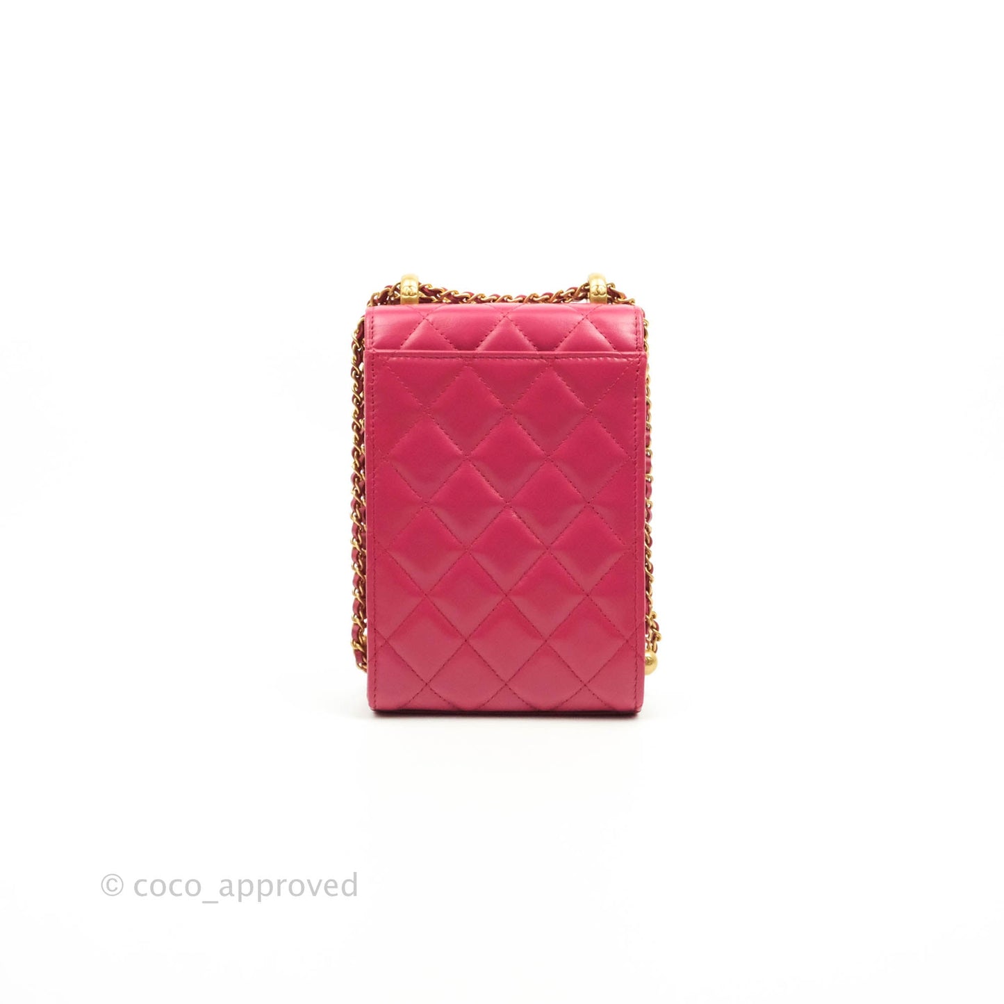 Chanel Quilted Perfect Fit Dark Pink Phone Holder Aged Gold Hardware