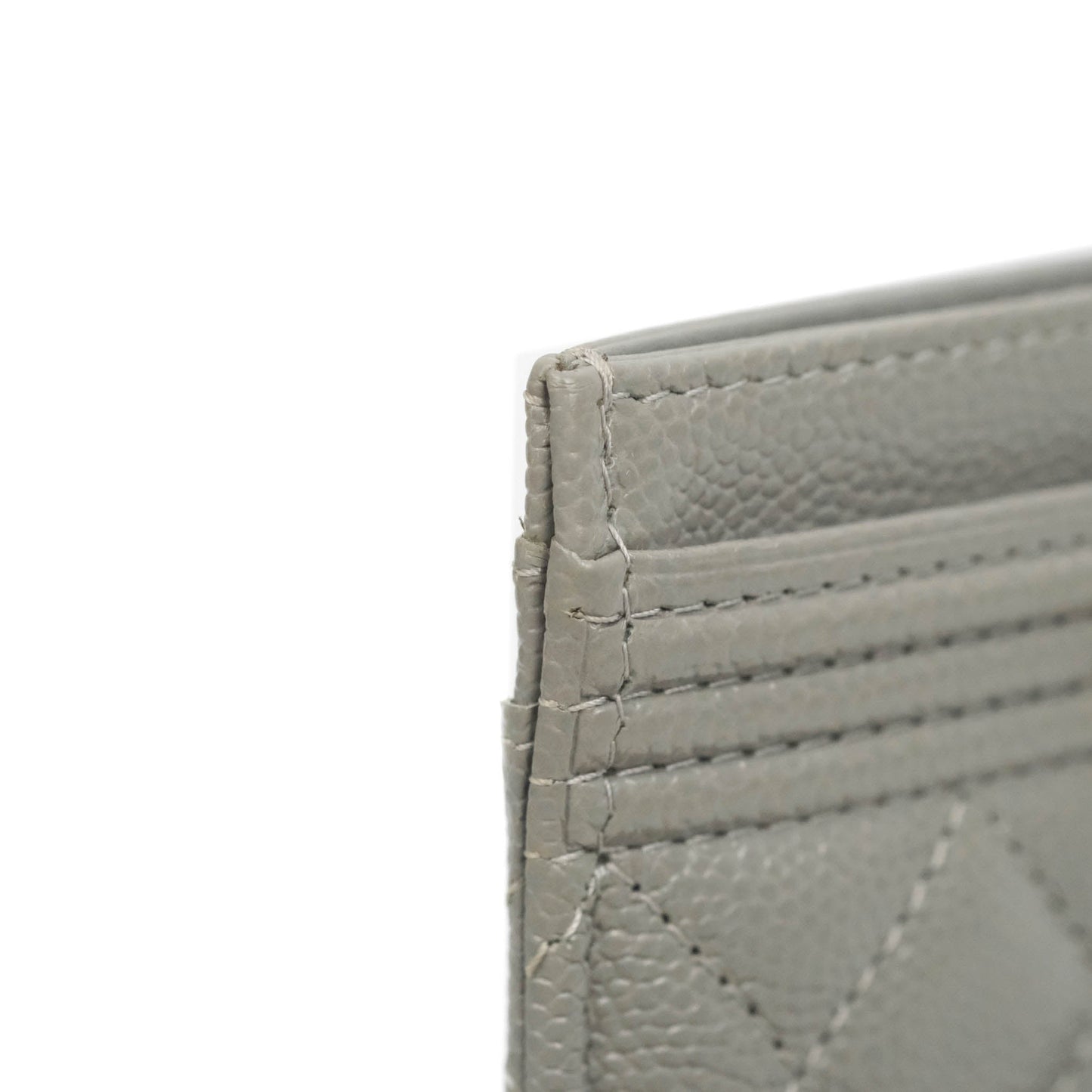 Chanel Quilted Boy Card Holder Grey Caviar Gold Hardware
