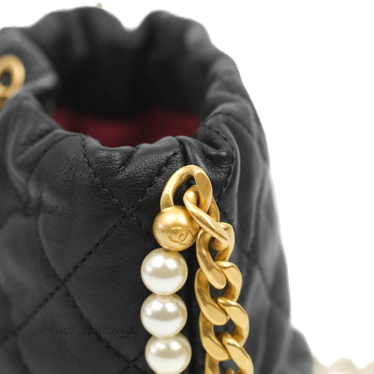 Chanel Quilted Pearl Mini About Pearls Drawstring Bucket Bag Black Calfskin