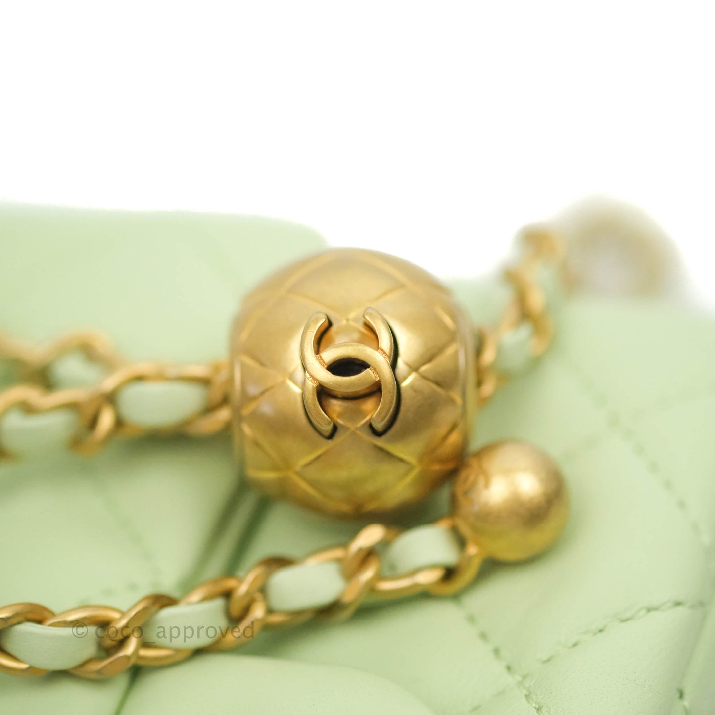 Chanel Pearl Crush Mini Square Quilted Avocado Green Lambskin Aged Gold Hardware
