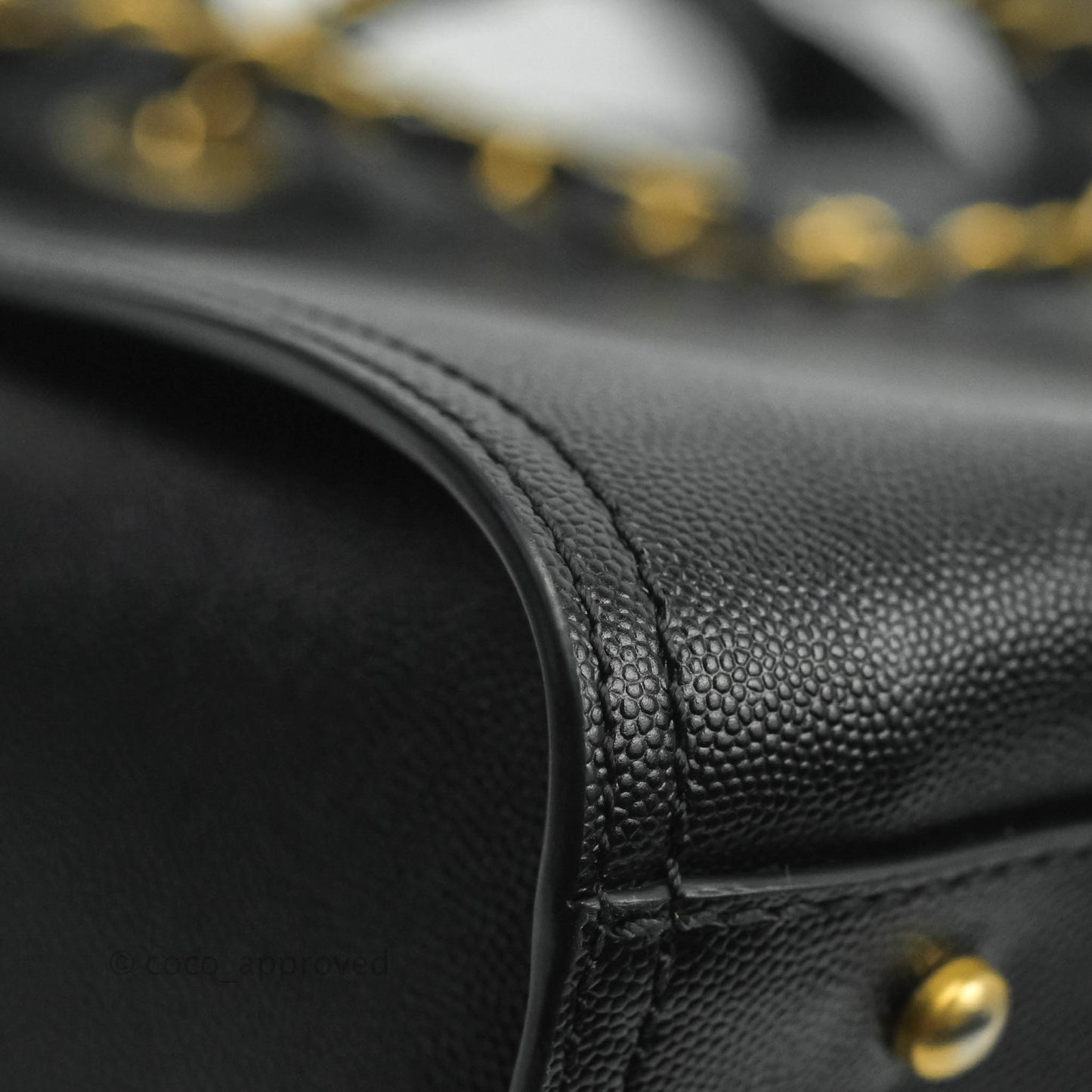 Chanel Small Studded Deauville Tote Black Caviar Gold Hardware