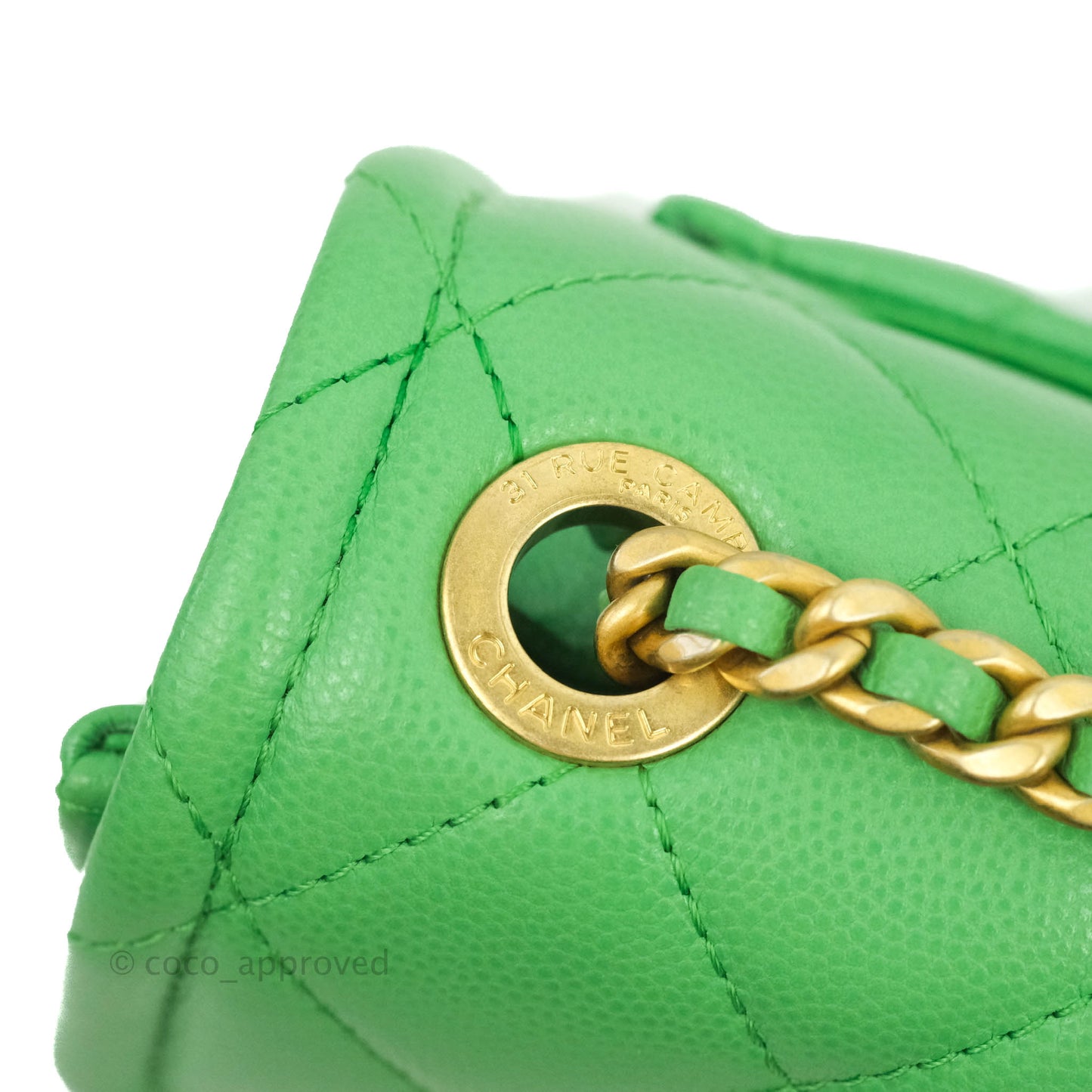 Chanel Mini Square Sweet Quilted Flap Green Caviar Aged Gold Hardware 21P