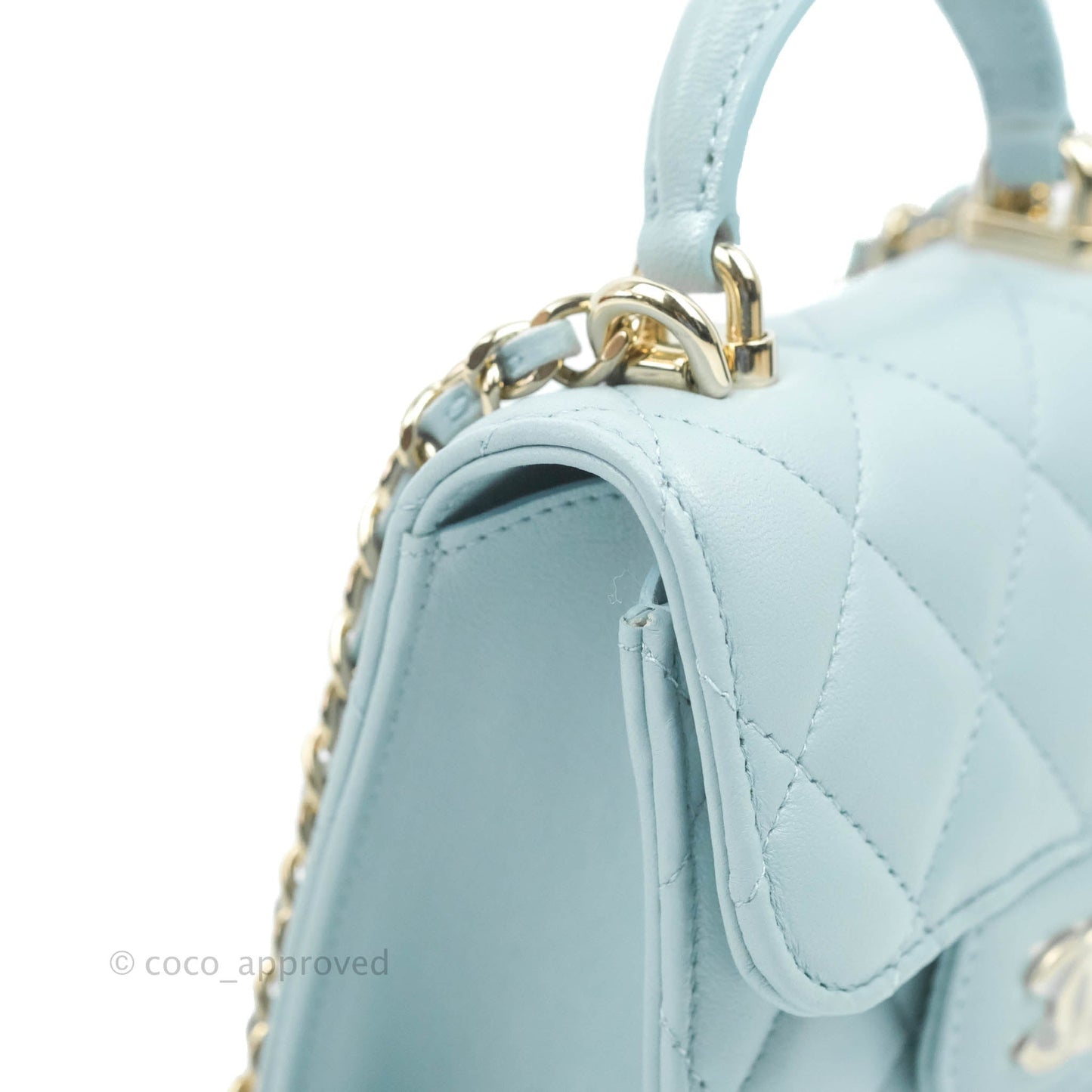 Chanel Mini Handle Clutch With Chain Blue Lambskin Gold Hardware 22P