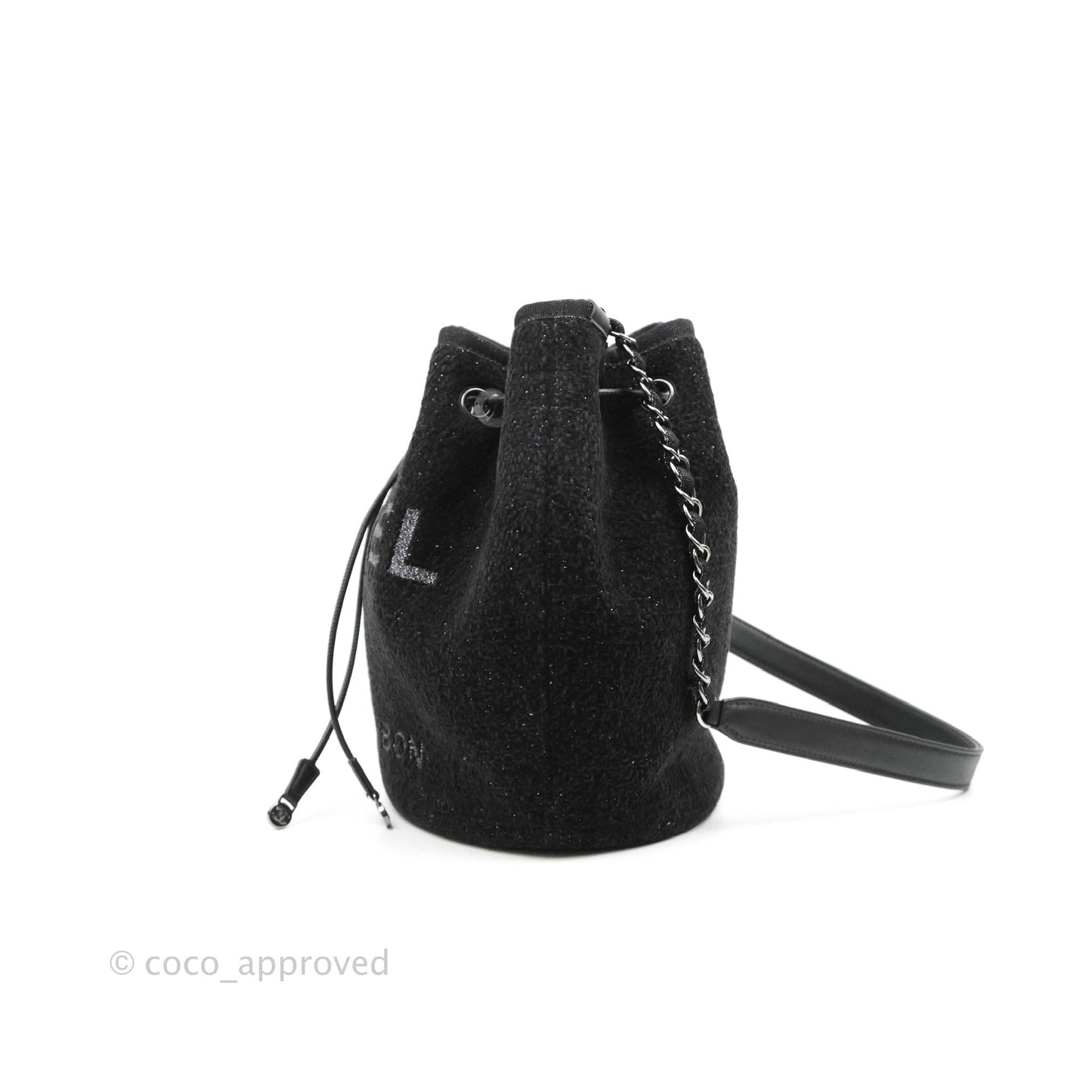 Chanel Deauville Drawstring Bag Black Glitter Lurex