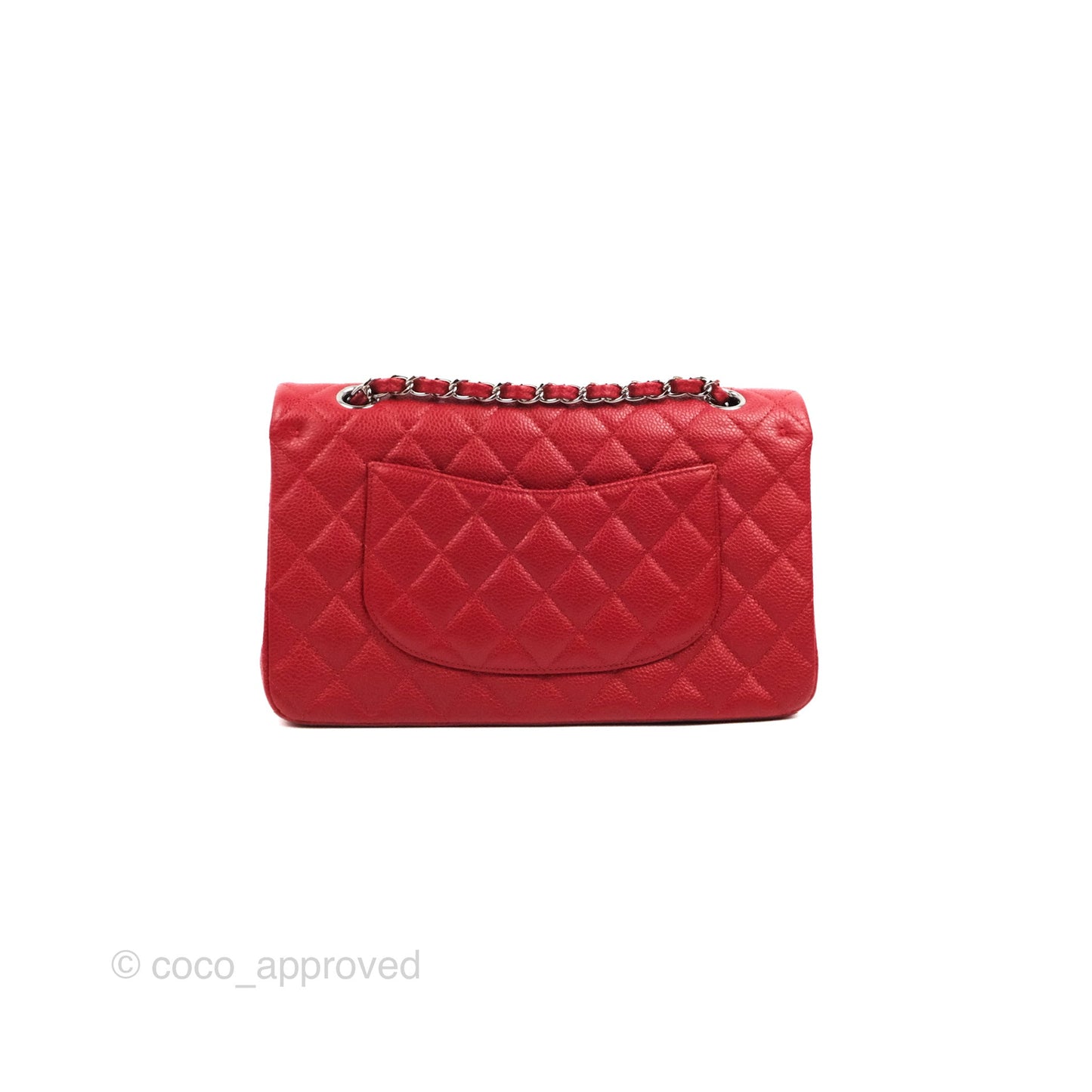 Chanel Classic M/L Medium Flap Quilted Red Caviar Silver Hardware