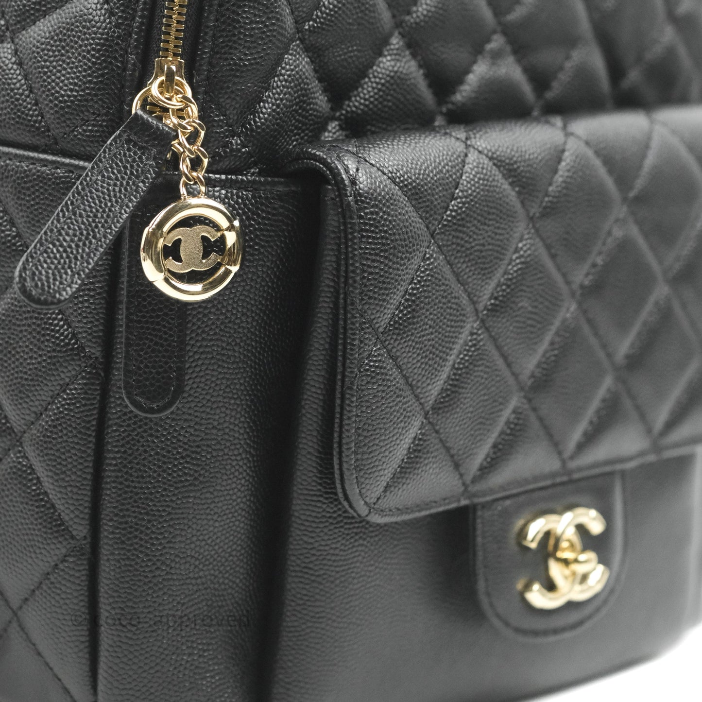 Chanel Quilted Large CC Day Backpack Black Caviar Gold Hardware