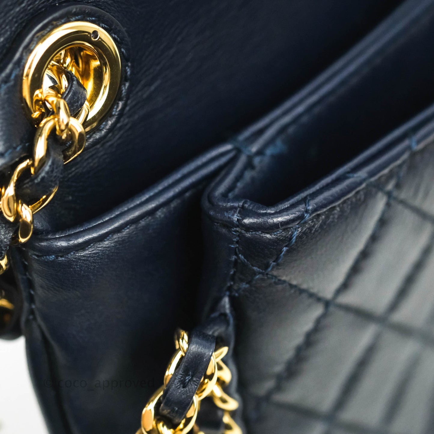 Chanel Flat Flap Bag With Chain Navy Calfskin Gold Hardware