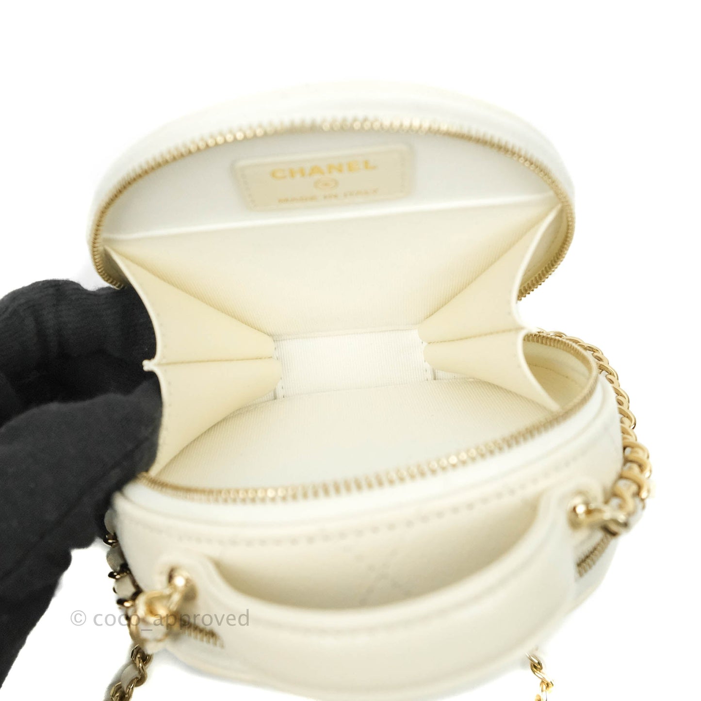 Chanel Mini Round Vanity Bag with Handle Ivory Caviar 22C