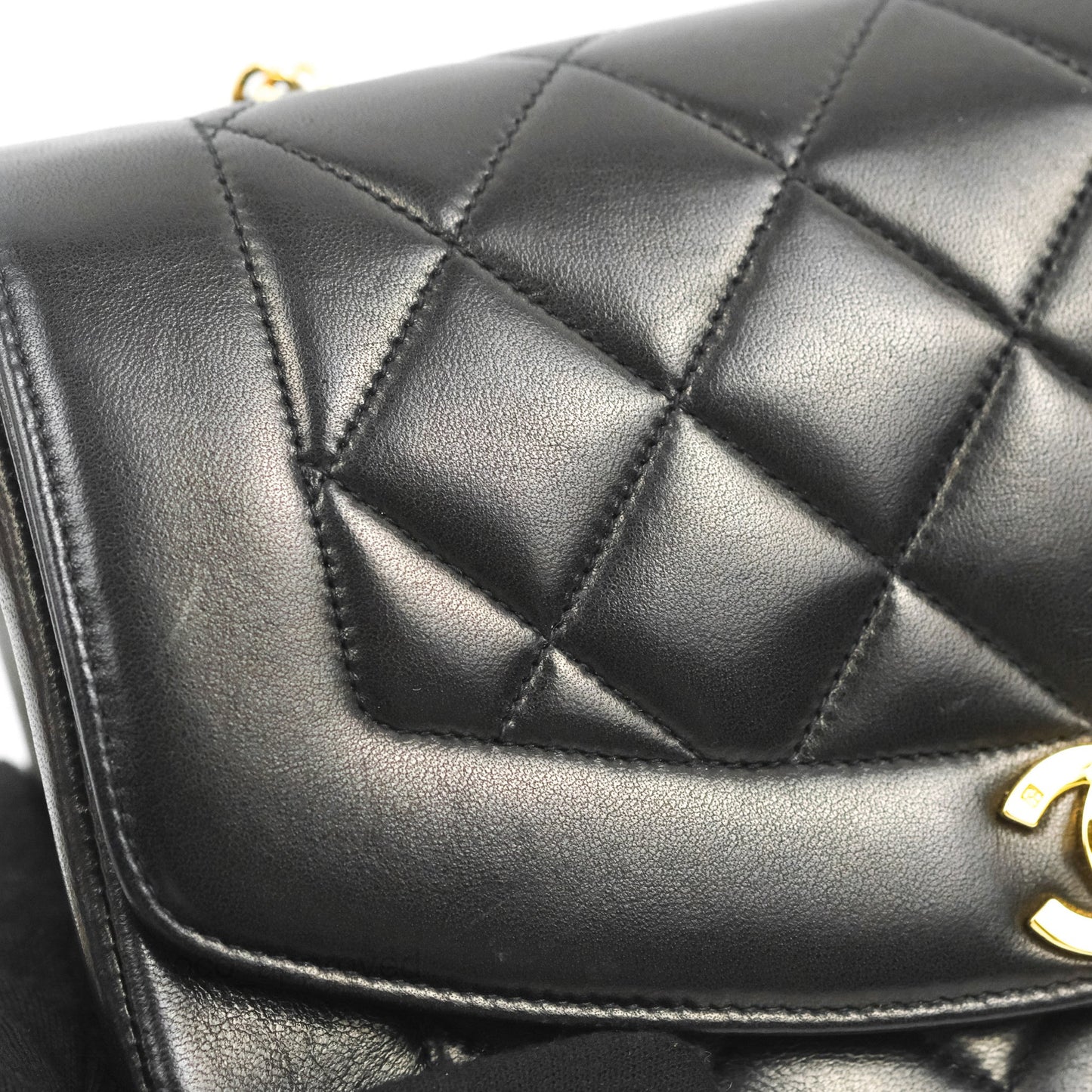 Chanel Vintage Small Quilted Classic Diana Flap Bag Black Lambskin 24K Gold Hardware