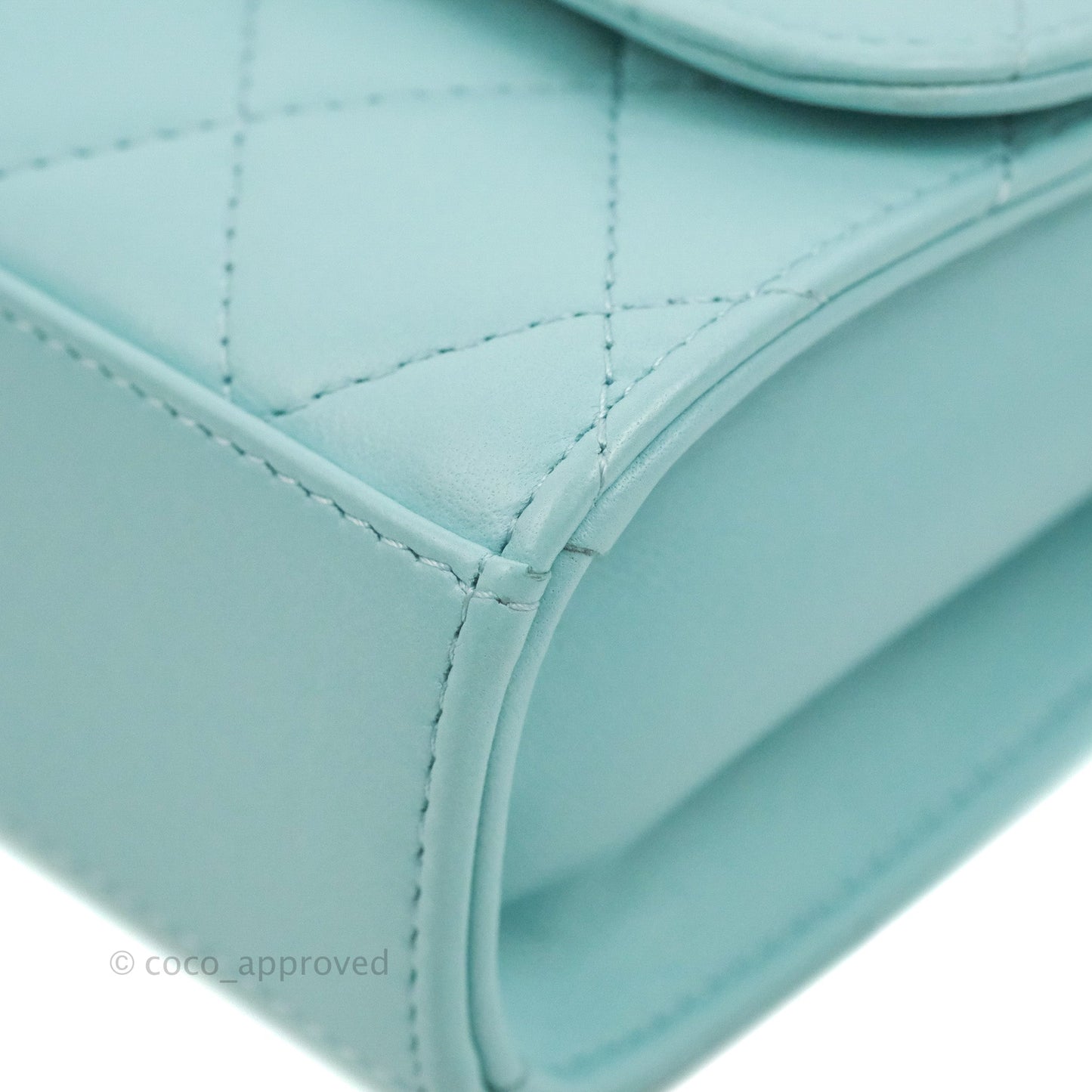 Chanel Mini Quilted Trendy CC Clutch With Chain Tiffany Blue Lambskin Gold Hardware