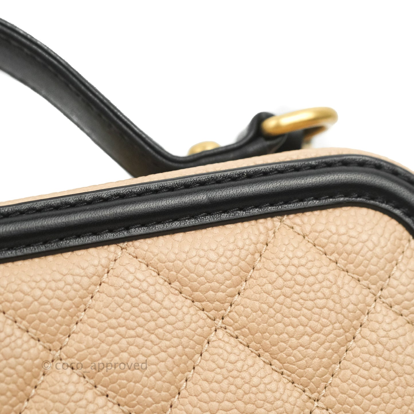 Chanel Quilted Medium CC Filigree Vanity Case Beige Caviar Aged Gold Hardware