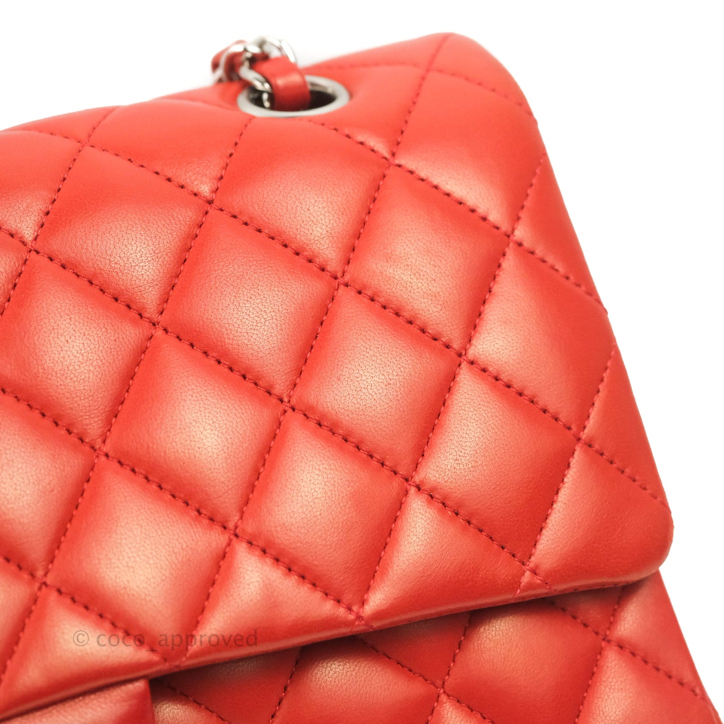 Chanel Classic M/L Medium Flap Quilted Poppy Red Lambskin Silver Hardware