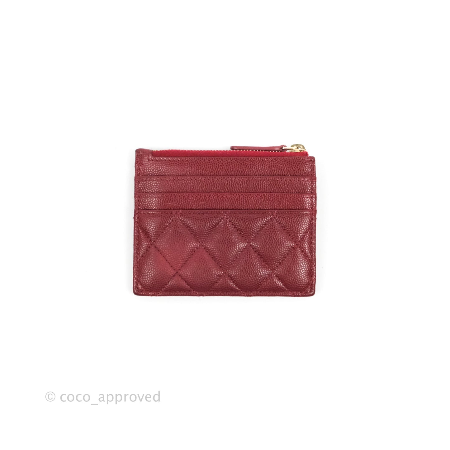 Chanel Quilted CC Zipped Card Holder Red Caviar Gold Hardware