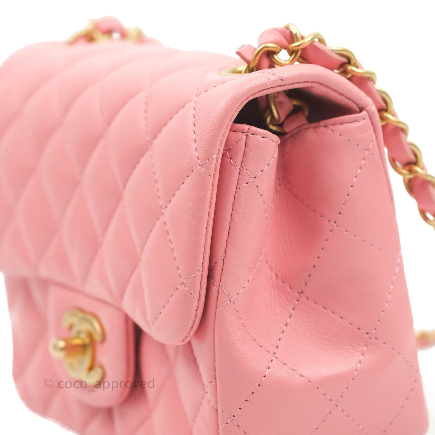 Chanel Mini Square Pink Lambskin Aged Gold Hardware
