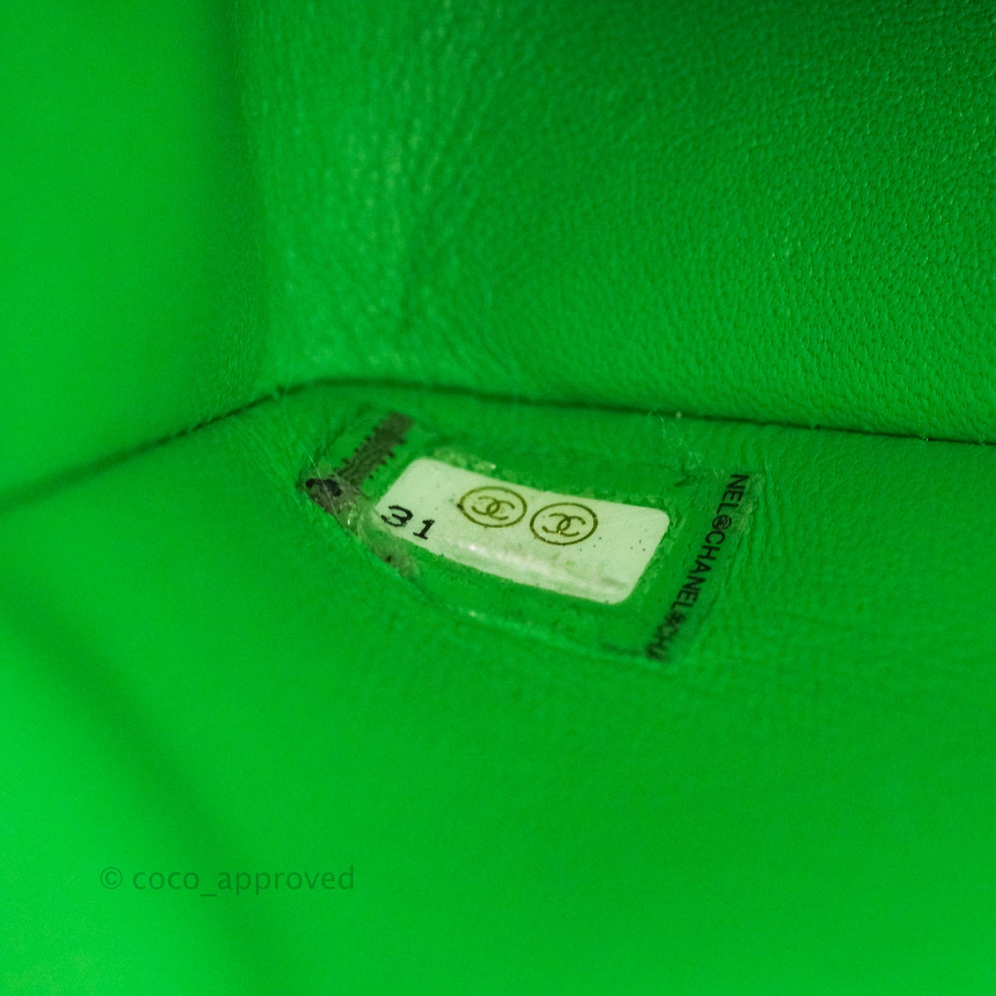 Chanel Mini Square Sweet Quilted Flap Green Caviar Aged Gold Hardware 21P