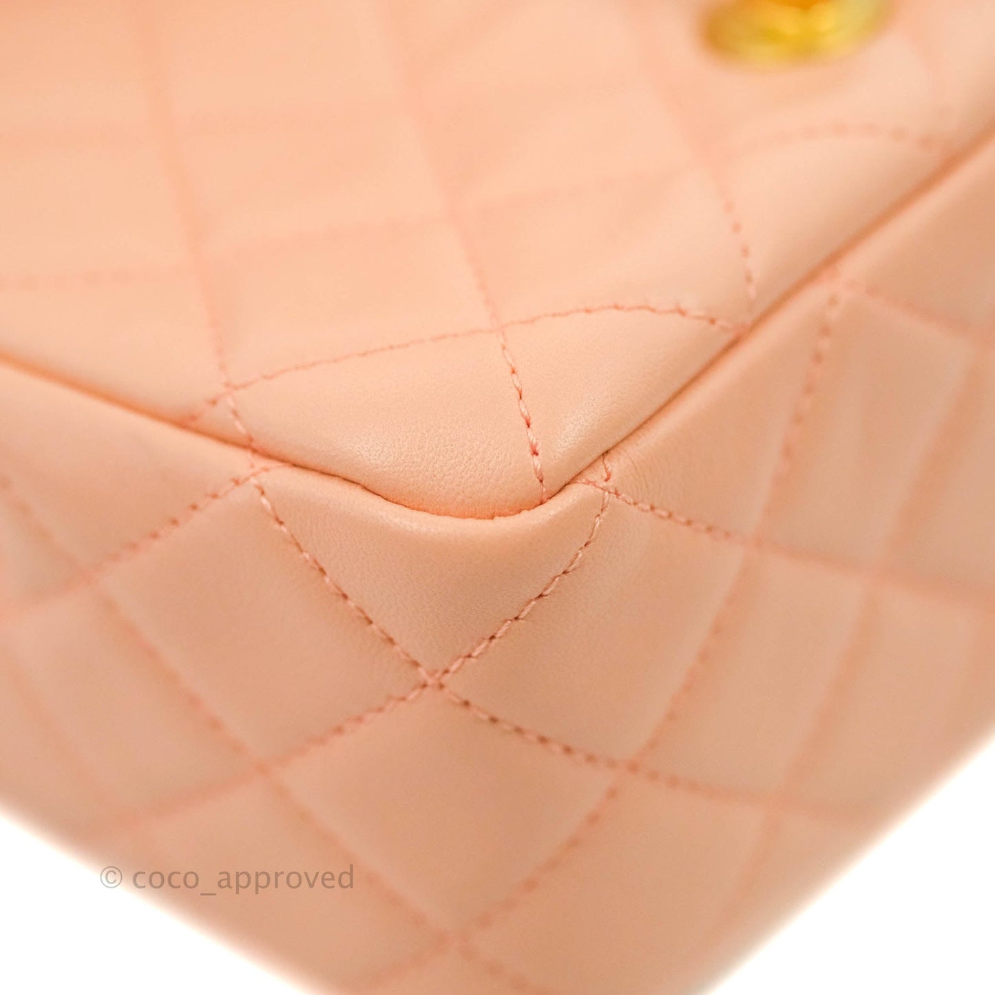 Chanel Pearl Crush Mini Square Quilted Peach Beige Lambskin Aged Gold Hardware