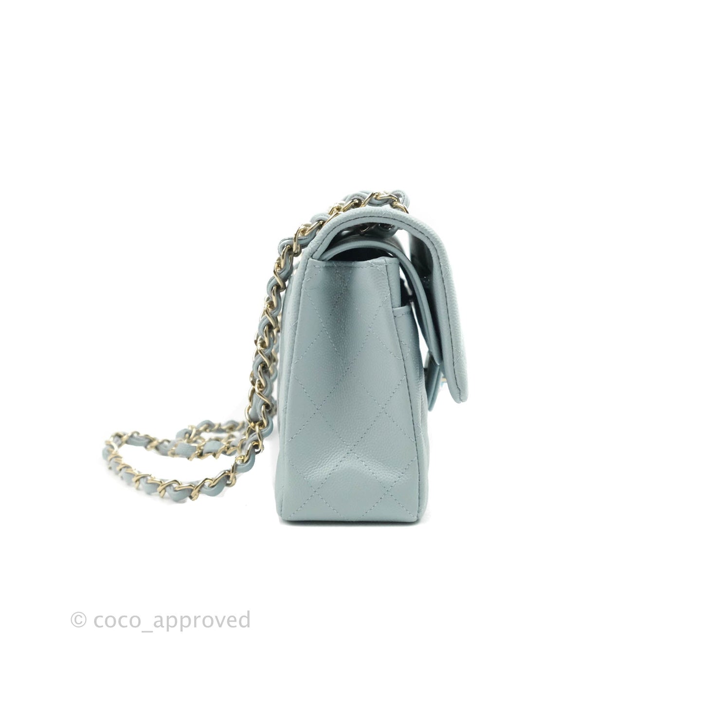 Chanel Small Classic Quilted Flap Light Blue Caviar Gold Hardware