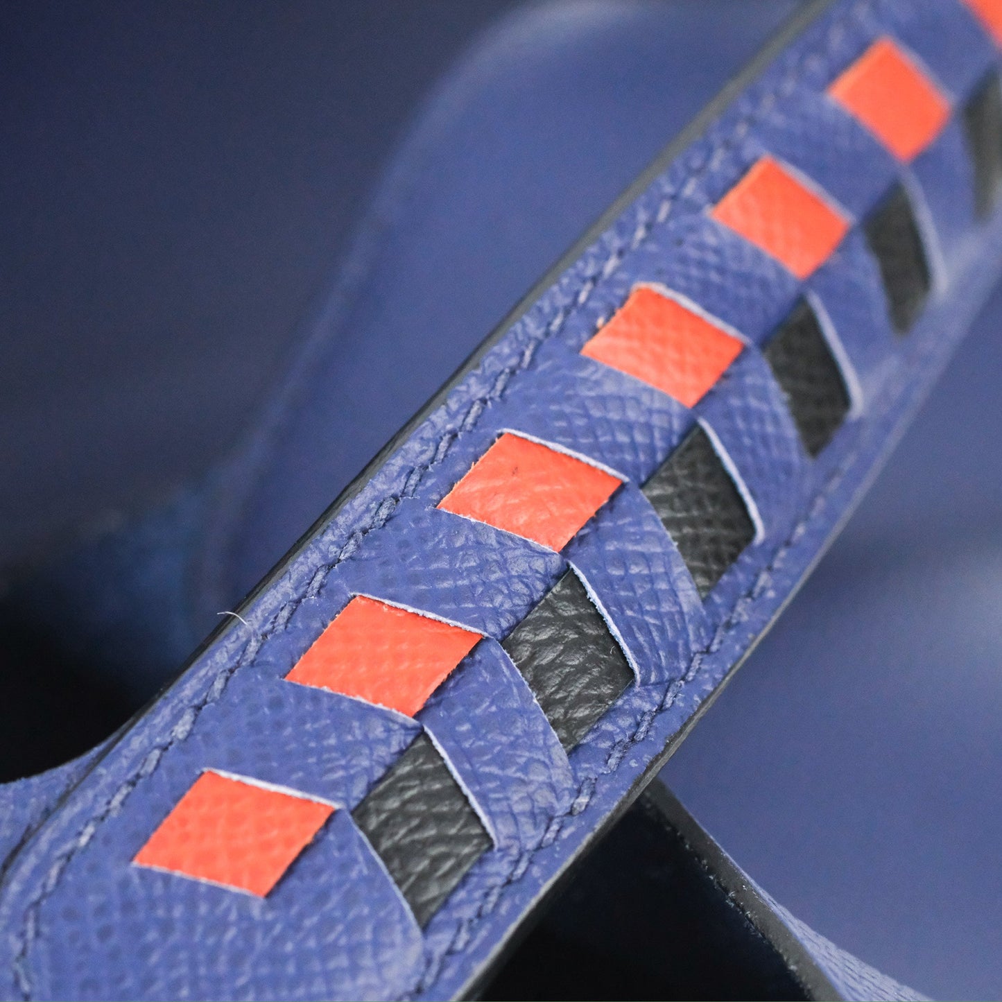 Hermès Tressage De Cuir Picotin Lock 22 Bleu Encre/Brique/Black Epsom Palladium Hardware
