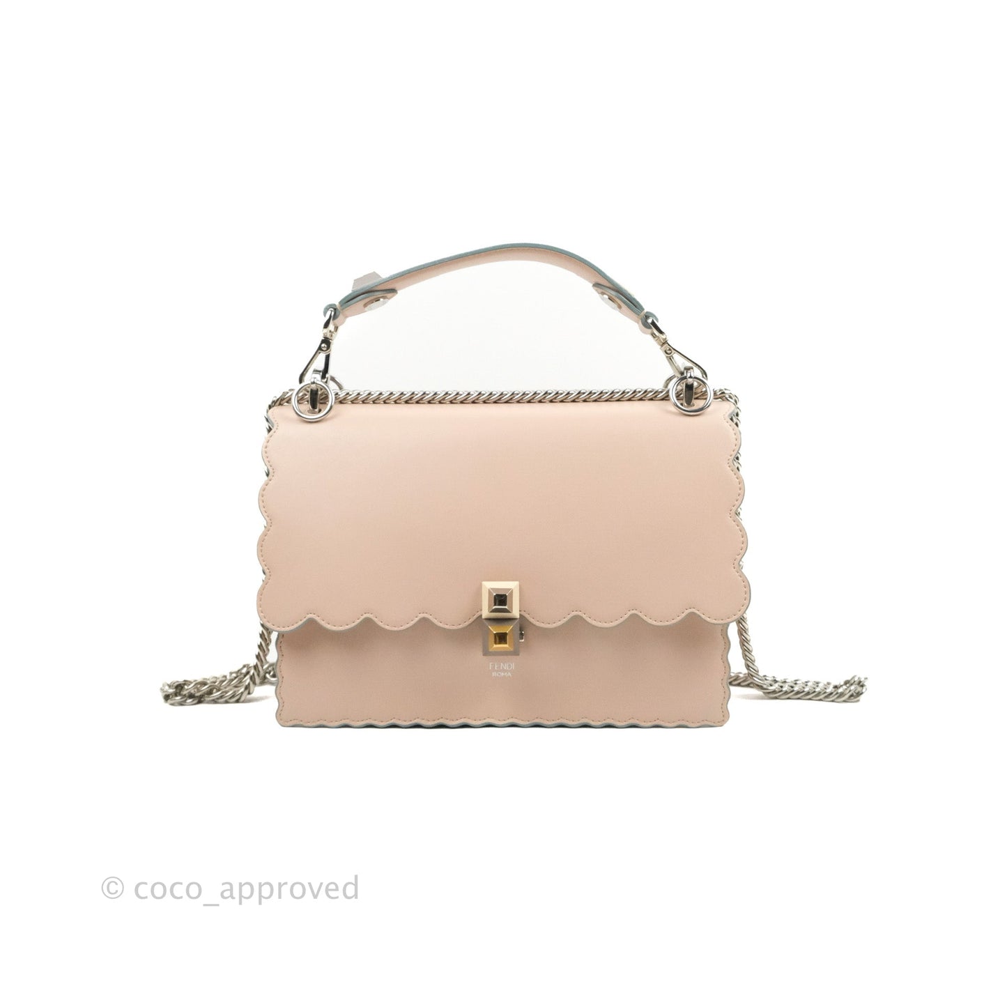 Fendi Kan I Scalloped Shoulder Bag Pale Pink Silver Hardware
