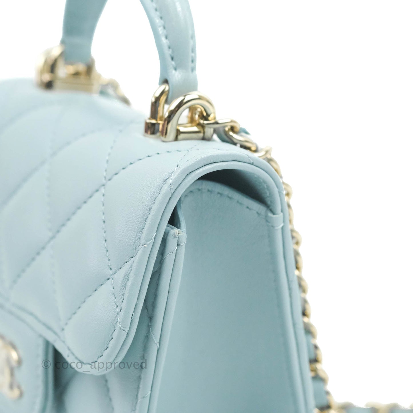 Chanel Mini Handle Clutch With Chain Blue Lambskin Gold Hardware 22P
