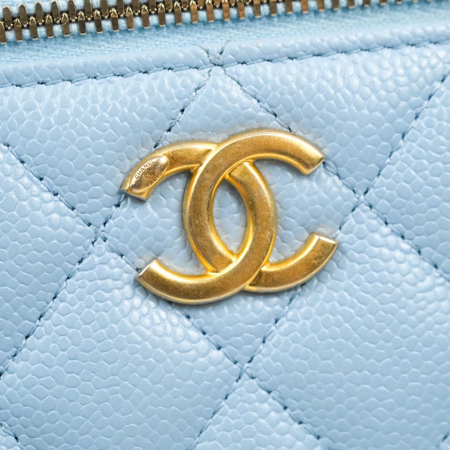 Chanel Vanity Rectangular with Top Handle Pick Me Up Blue Caviar Aged Gold Hardware 22S