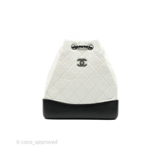 Chanel Small Gabrielle Backpack White Black Aged Calfskin
