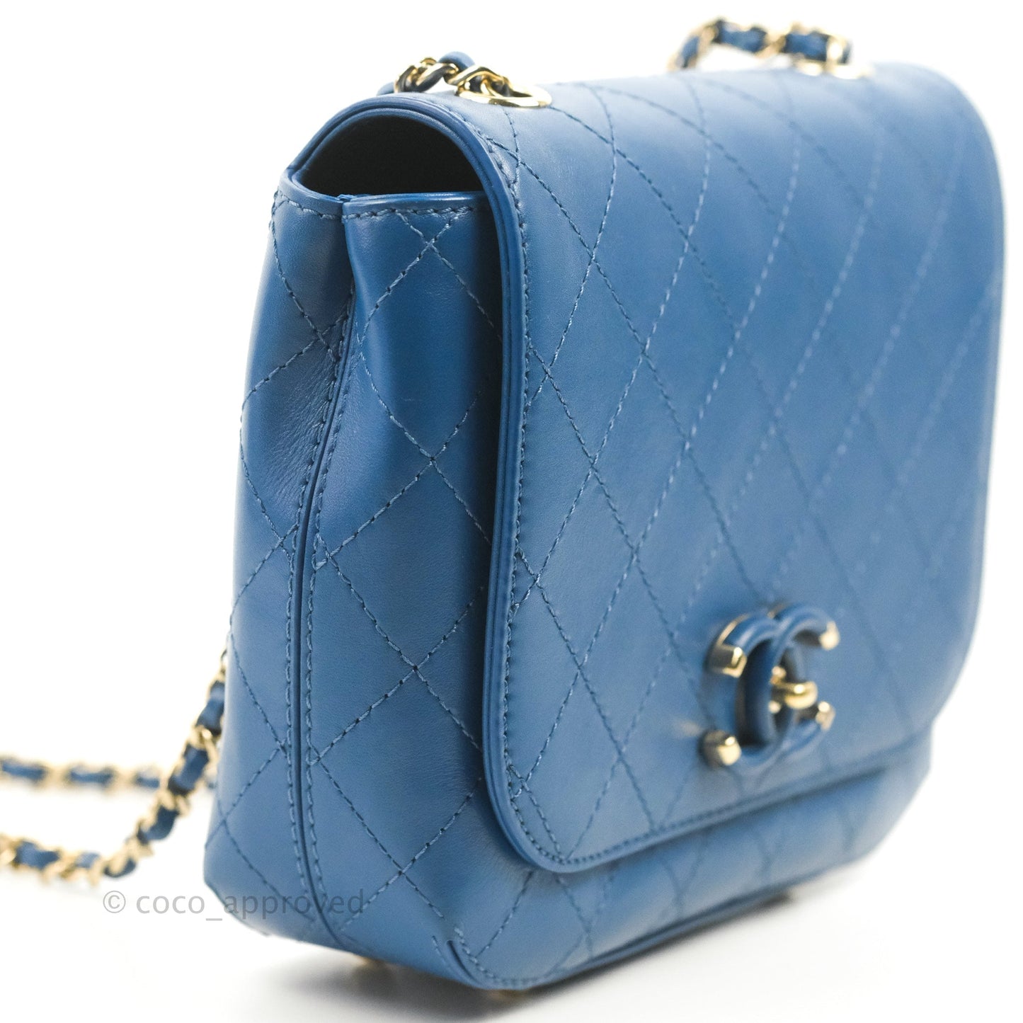 Chanel Blue Quilted Leather Small Frame In Flap Bag
