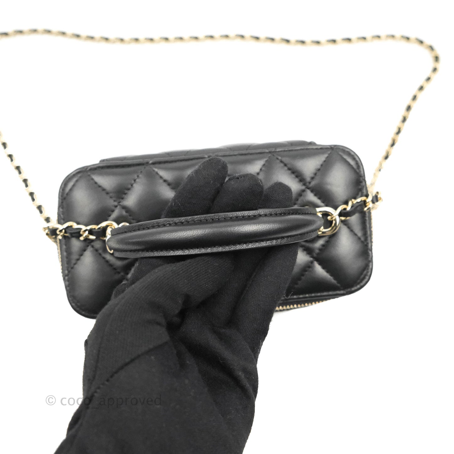 Chanel Vanity Rectangular Top Handle Black Lambskin Gold Hardware