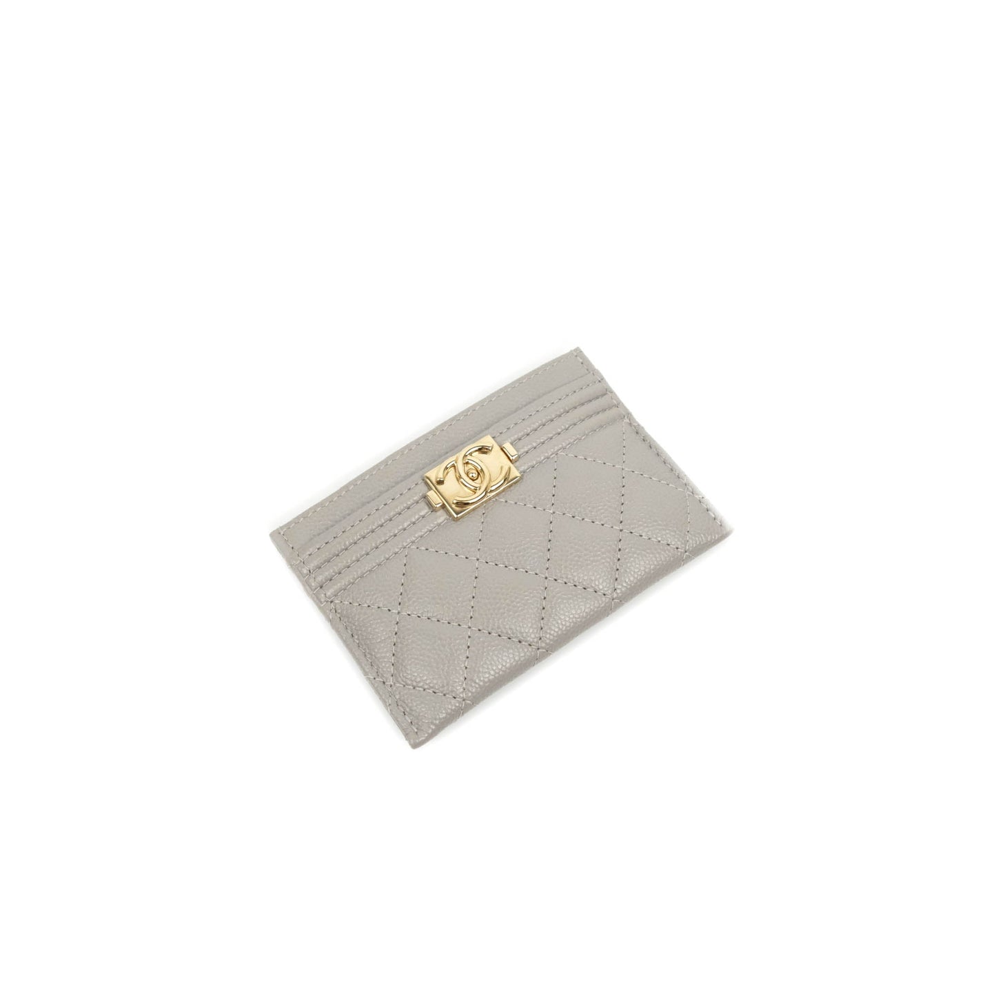 Chanel Quilted Boy Card Holder Grey Caviar Gold Hardware
