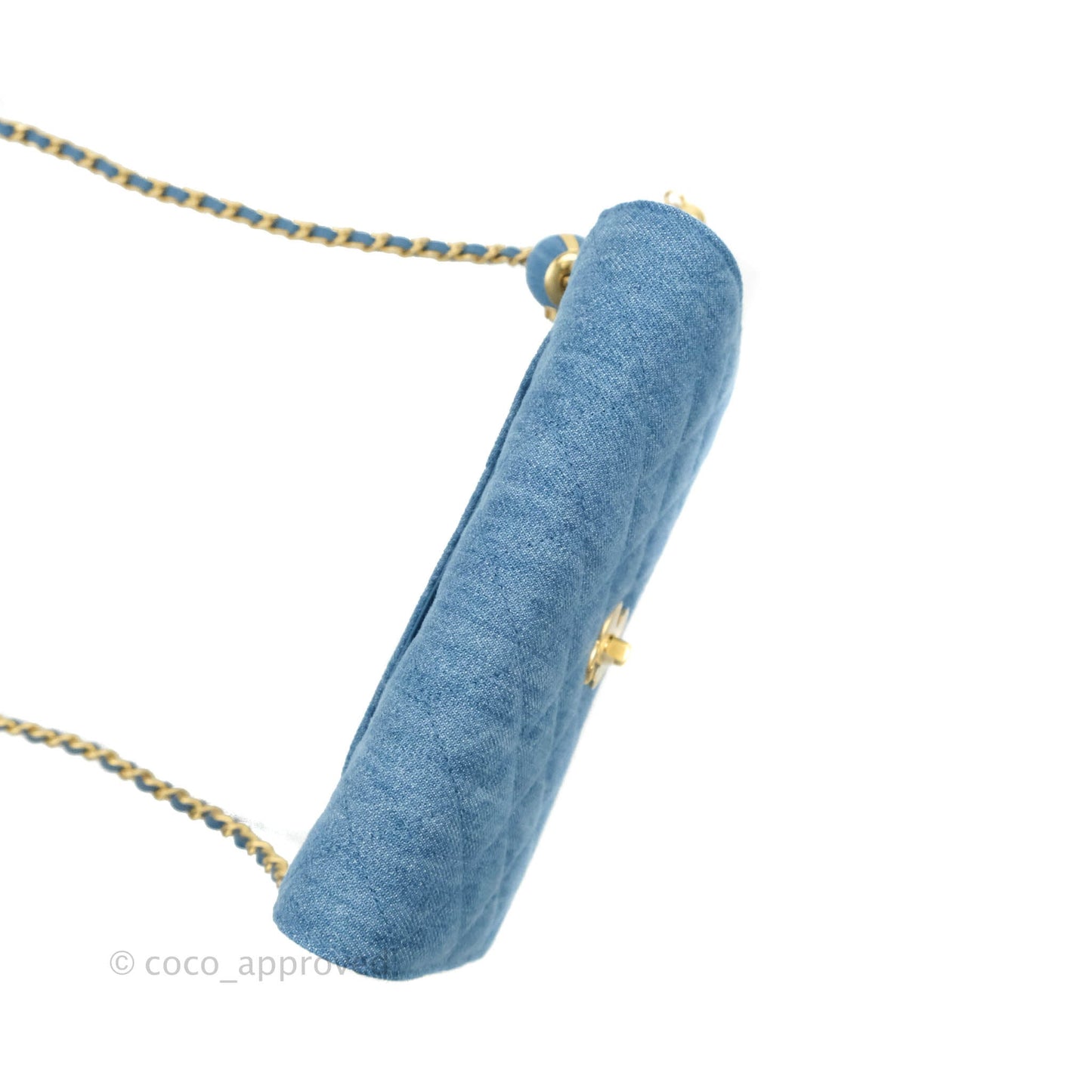 Chanel Quilted Pearl Crush Wallet on Chain WOC Denim Aged Gold Hardware