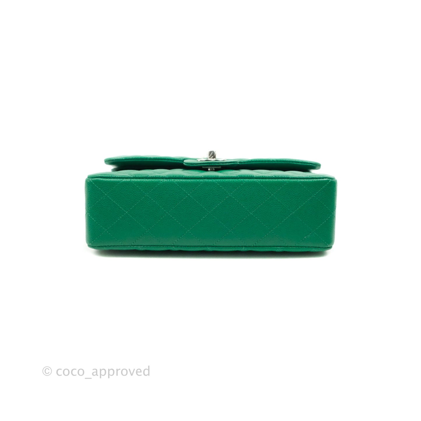 Chanel Small Classic Quilted Flap Green Caviar Silver Hardware 20B