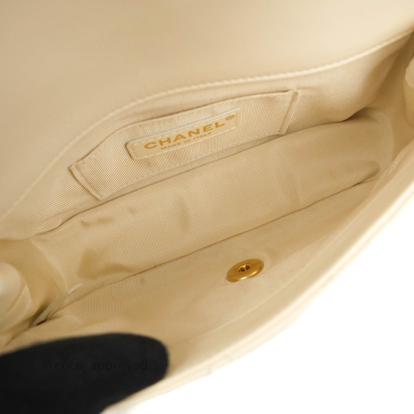 Chanel Mini Rectangular Crystal Pearls Chain Flap White Calfskin Aged Gold Hardware